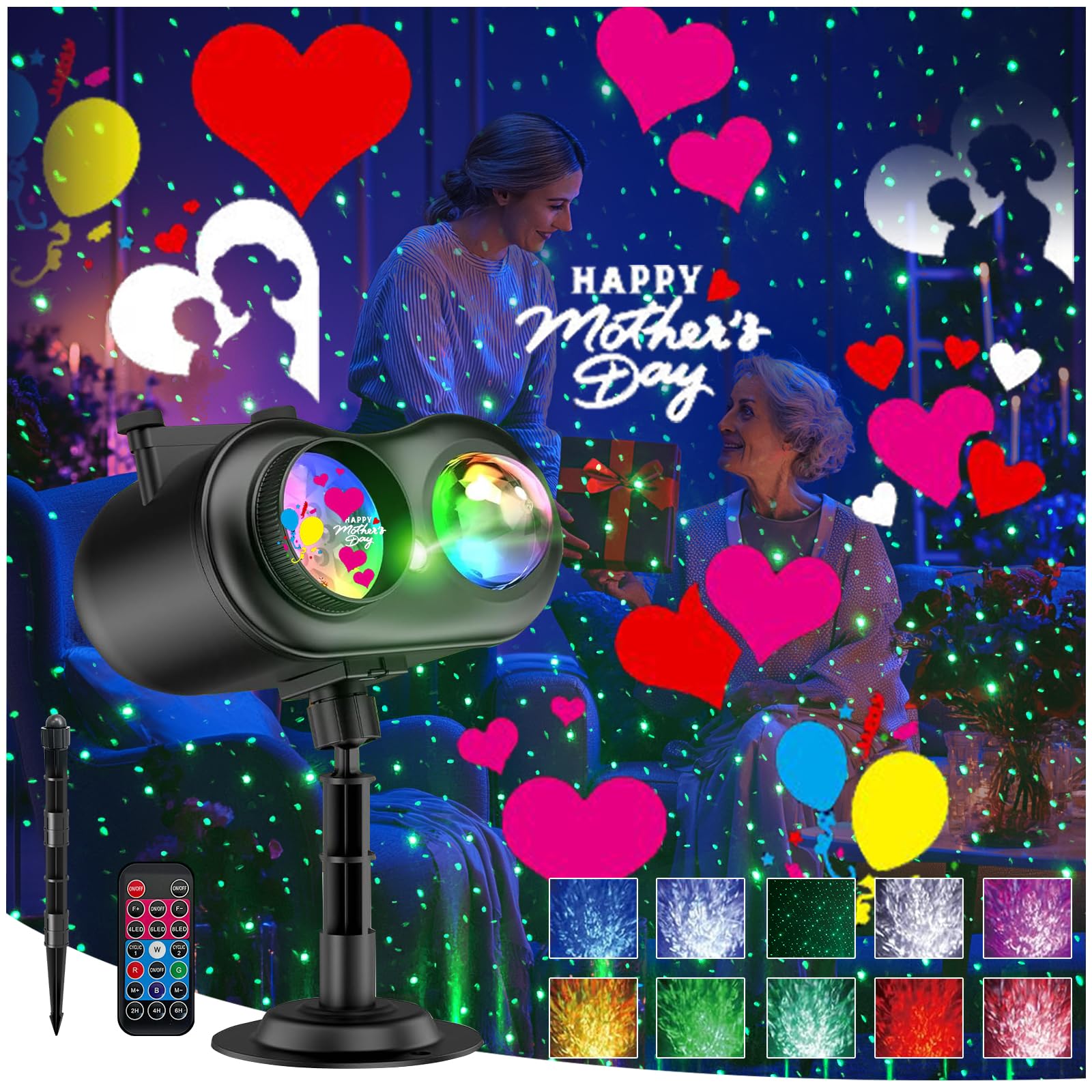 LIFFY Weihnachtsprojektor-Lichter für den Außenbereich – 3-in-1 HD-Effekte (Weihnachts-Laserlichter + Ozeanwelle + 10 Dias & 10 Farben), wasserdicht mit Timer, Urlaubs-Landschaftslicht für Innen- und