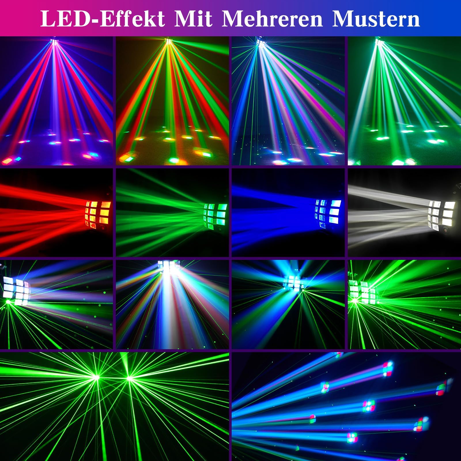 Luce da Discoteca RGBW per Feste e DJ - Attivata dal Suono D-MX512 Con Derby Beam, Strobo e Dinamico di Tendone - Palco Con Remoto Controllo per Club, Bar, Home Party