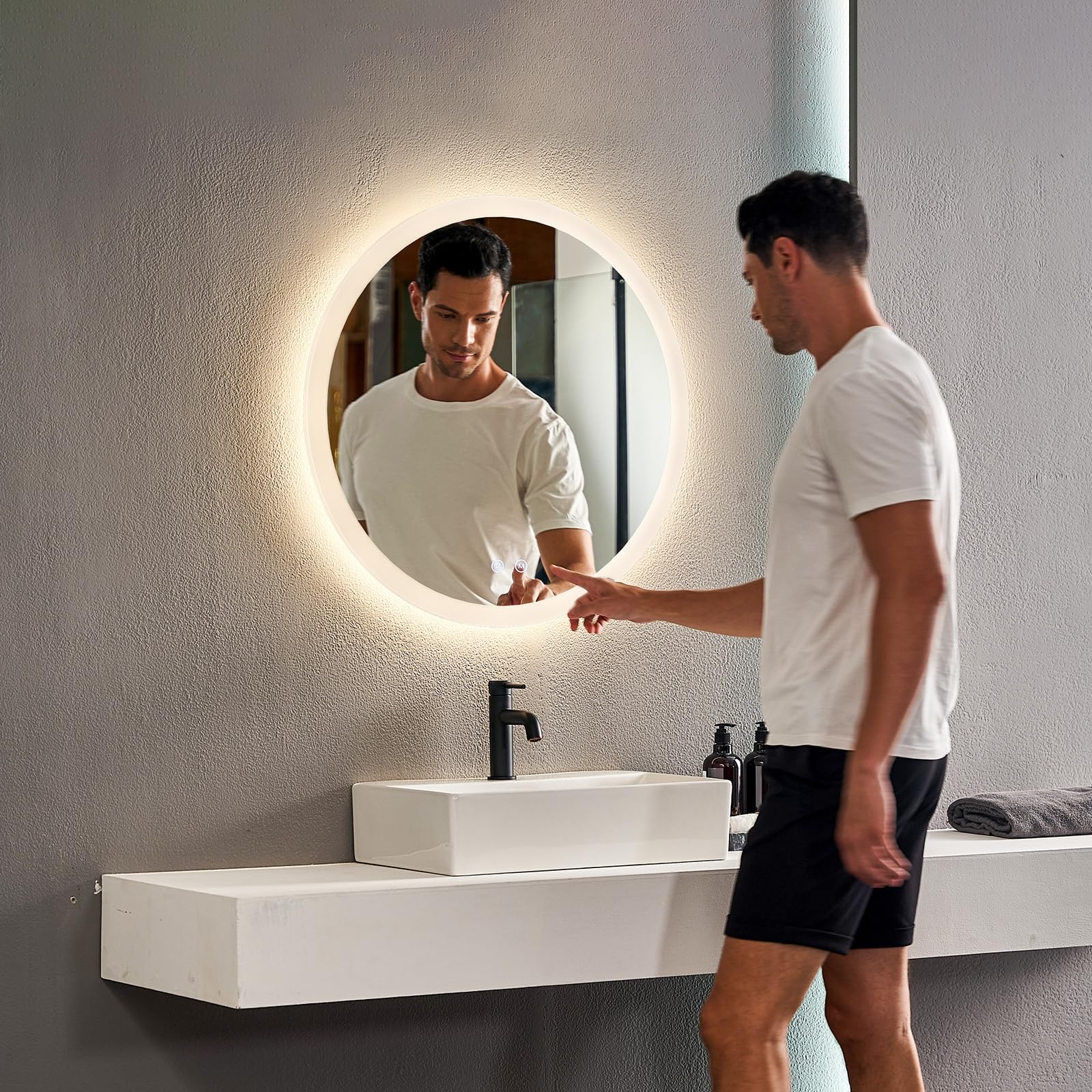 Specchio Bagno LED Rotondo 80 Cm - Luce Regolabile 3000K/4000K/6500K - Interruttore Tattile, Design Moderno - Foto 4