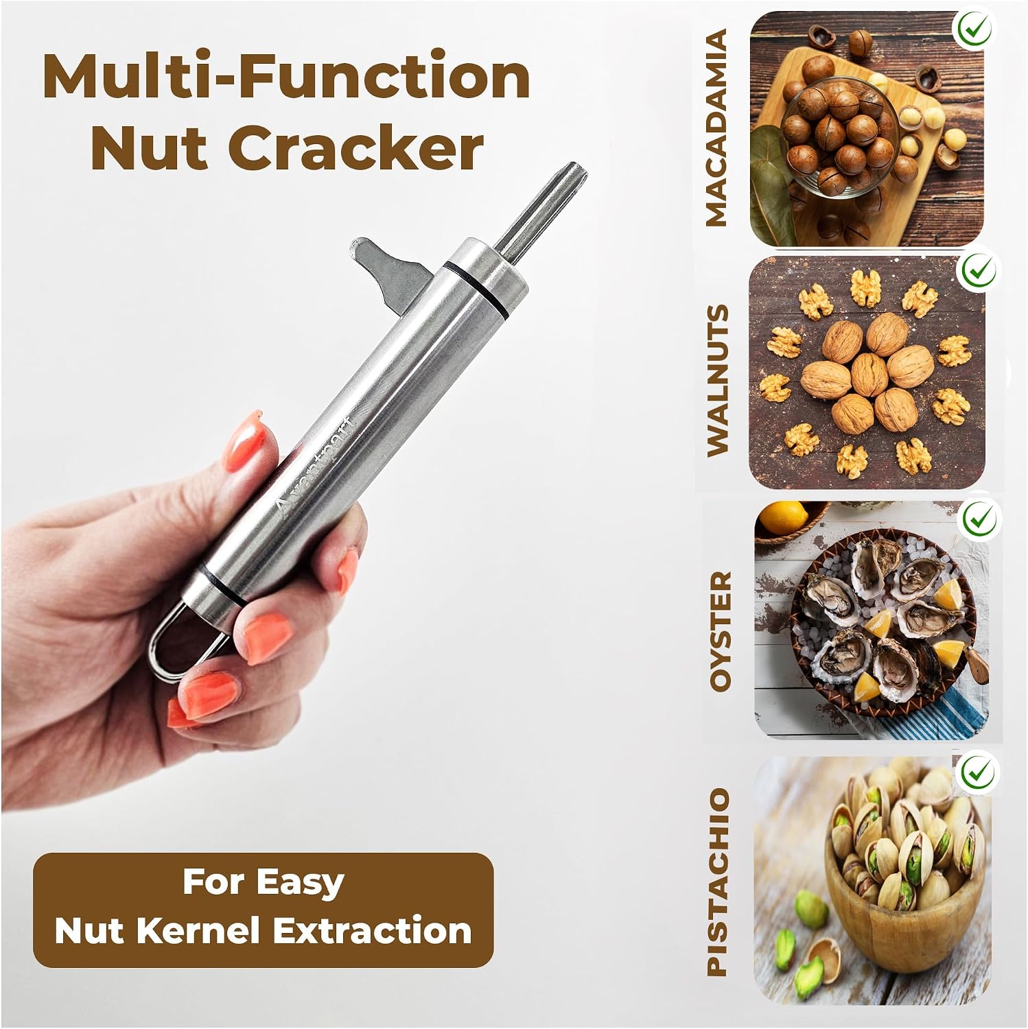 Pistachio Opener Tool and Walnut Cracker tool & Oyster Shucker & Macadamia Nut Cracker with Pick Stainless Steel kitchen Gadgets. Professional Heavy Duty Nut Cracker Tool & kitchen tools
