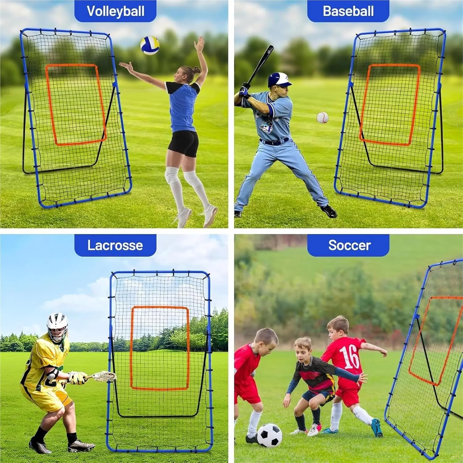 Soccer Rebounder Net Foldable Adjustable Angle Volleyball Football Multi-Ball Rebound Net