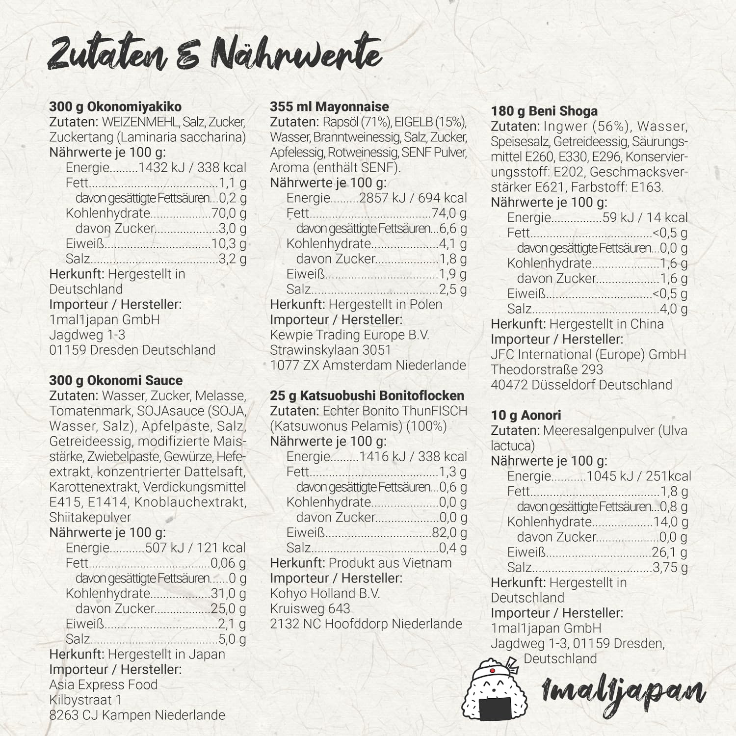 Okonomiyaki Kochset 7-teilig für japanische Pfannkuchen mit Anleitung