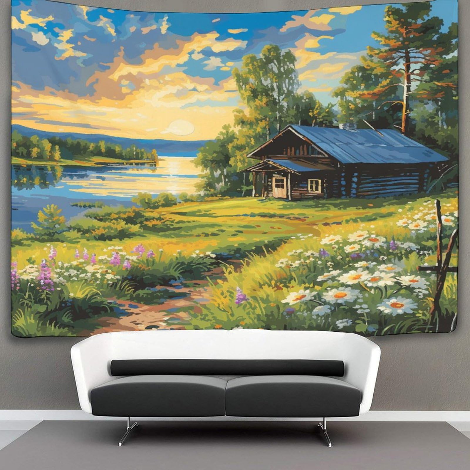 VFKLZCNYR 3D Mountain Cottage Printed Wall Blanket Home Decoration Bedding Poster Wall Art Tapestry Tapestry Wall Hanging Soft Polyester for Bedroom Living Room, Dorm & Room Decor 100cmx150cm