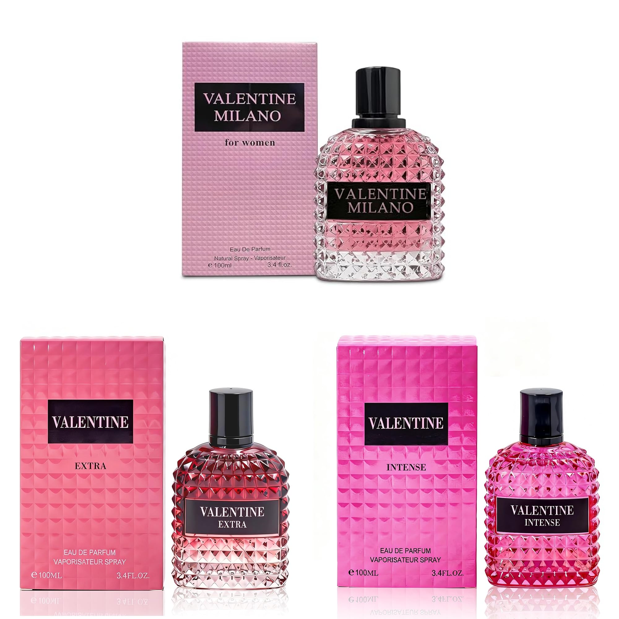 A CENTER 3PCS Perfume Set for Women - Floral Fragrance Gift Set | with Vanilla,Sweet Fruity Eau De Parfume| 3.4 Fl Oz Each(Valentine Extra&Intense&MilanoW)