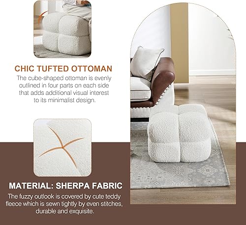 Miniatura 4 de Zesthouse Puf otomano cuadrado, mesa de centro otomana moderna para sala de estar, reposapiés otomano de sherpa mullido, taburete otomano tapizado