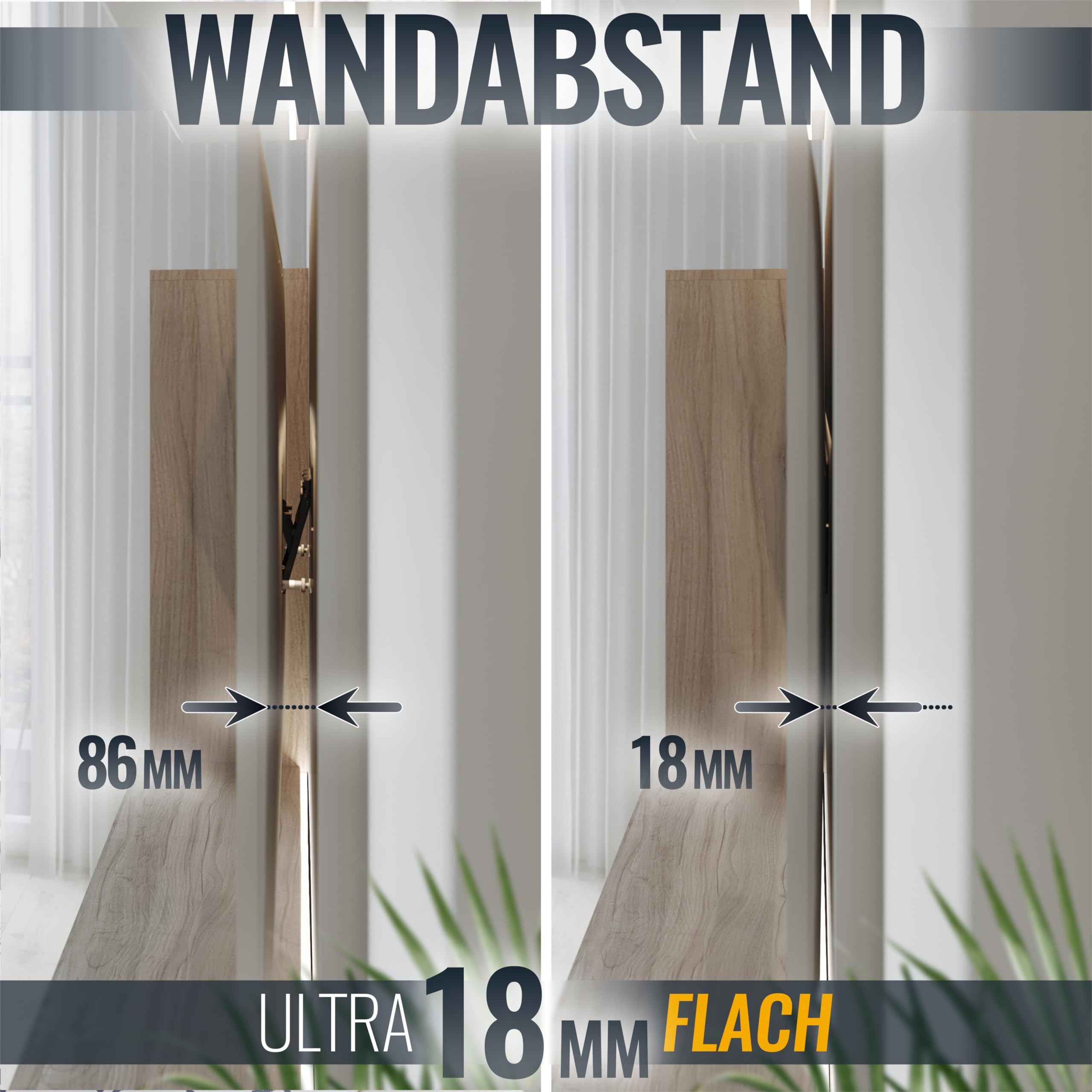 Soporte TV Pared No-Gap Fijo Inclinable RICOO SQ75 Compatible con Samsung Q7 Q8 Q9 QLED Television de 75" Pulgadas (190/191cm) Extra-Plano