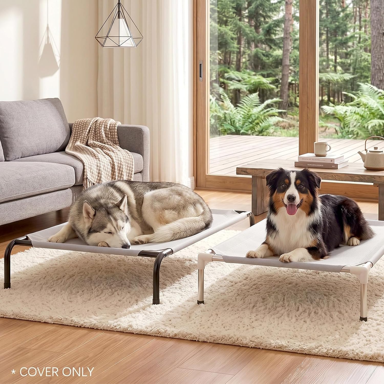 1 Pc Pet Bed Replacement Cover Compatible with 43.5" x 31.5" Elevated Dog Bed, Machine Washable, 900d Oxford Fabric, Grey Large Dog Cot Covers (Cover Only, No Cot Frame)