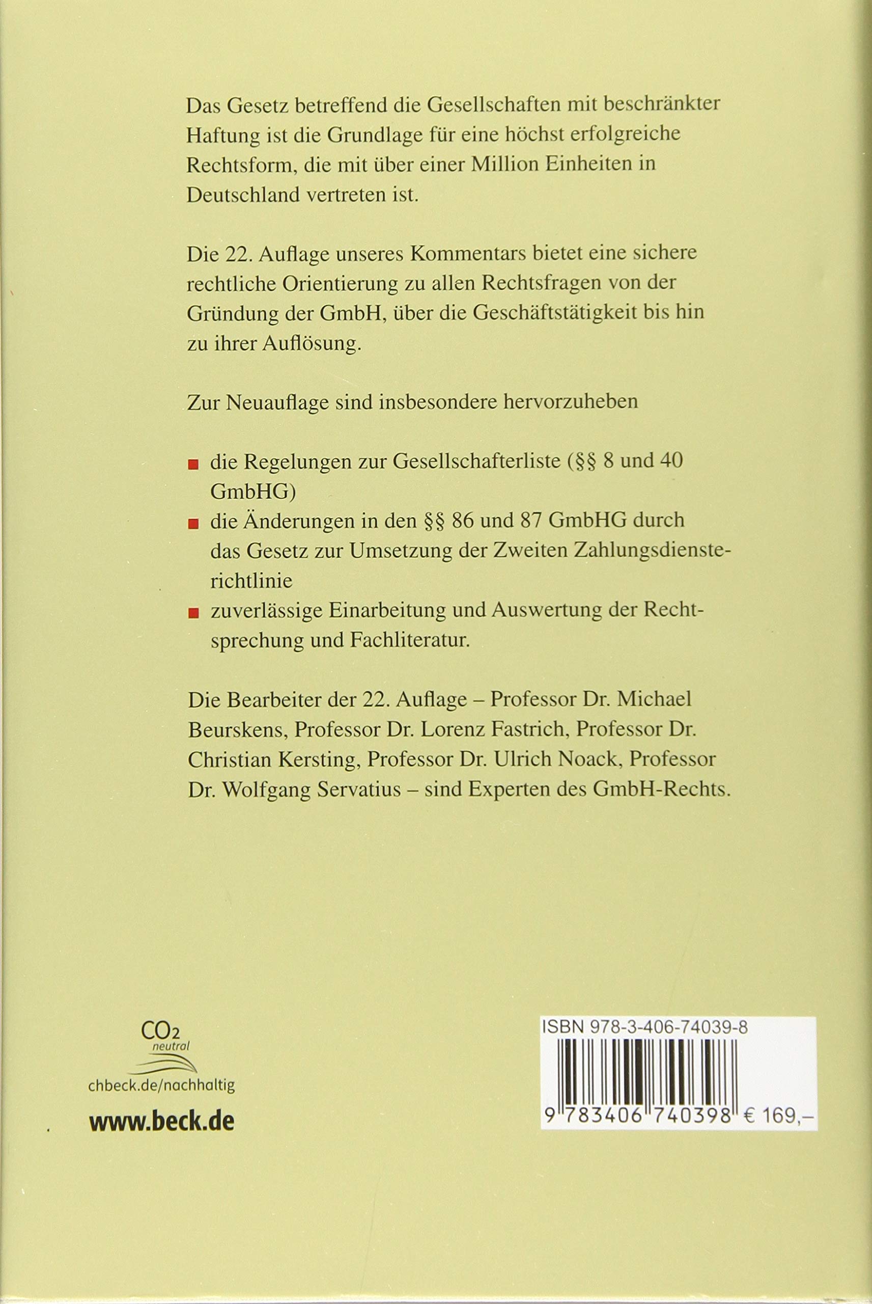 Gesetz betreffend die Gesellschaften mit beschränkter Haftung (Beck'sche Kurz-Kommentare, Band 20)