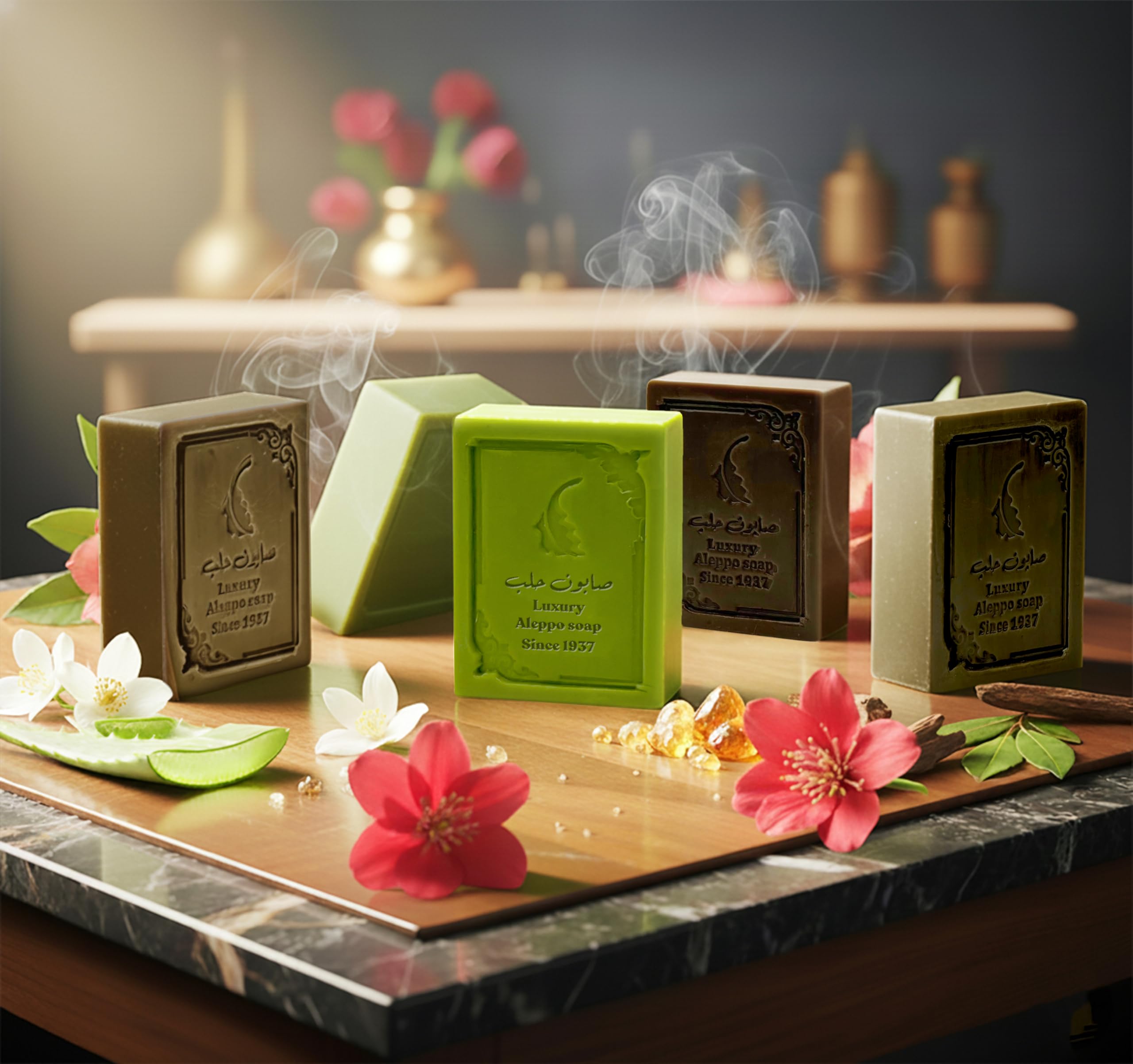 GREEN FADEL Sapone di Aleppo Luxury con di Aloe Vera, 1 pezzo, con Olio d'Oliva e di Alloro, Sapone all'Olio d'Oliva