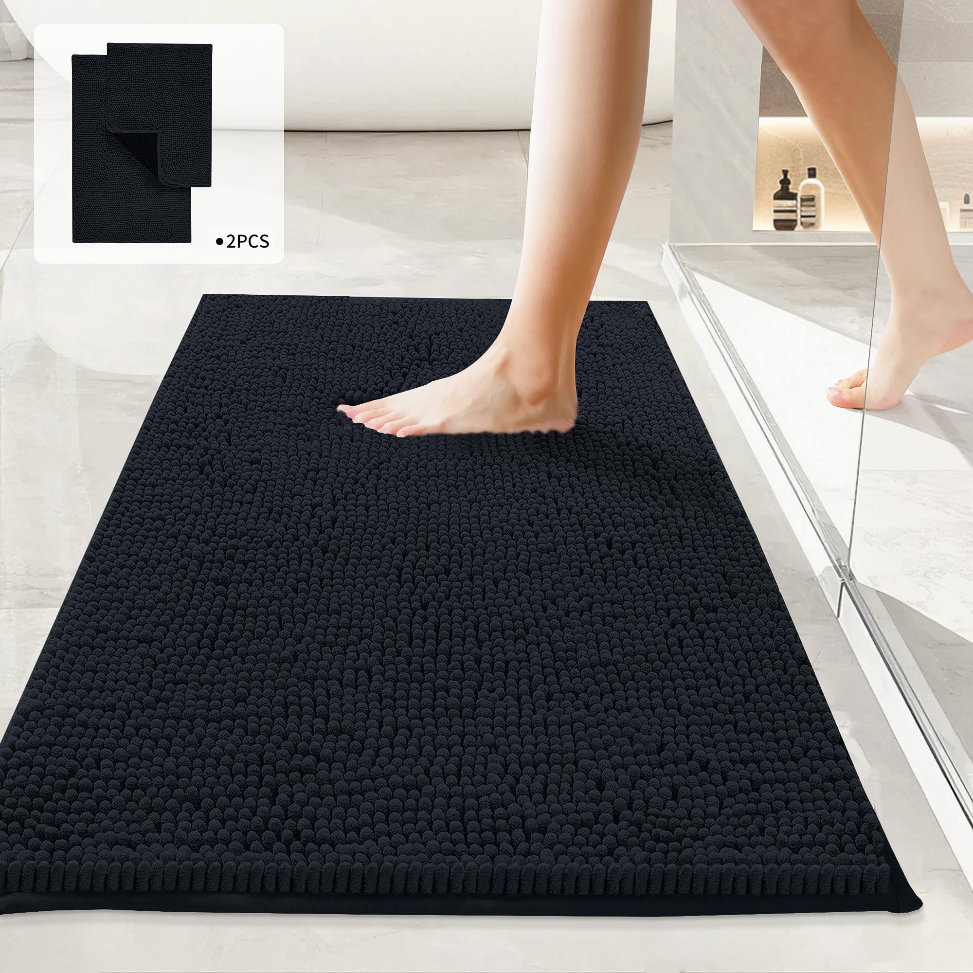 Amazon.com: ZTIONHD Chenille Long Bathroom Rugs Sets 2 Piece, Thick ...