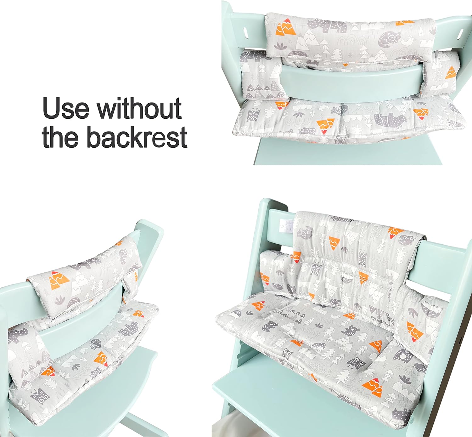 ZARPMA Highchair Cushion Compatible with Stokke Tripp Trapp Chiar High Chair Insert Cotton Fabric Cover Filled with Cotton Padding (Grey Forest)