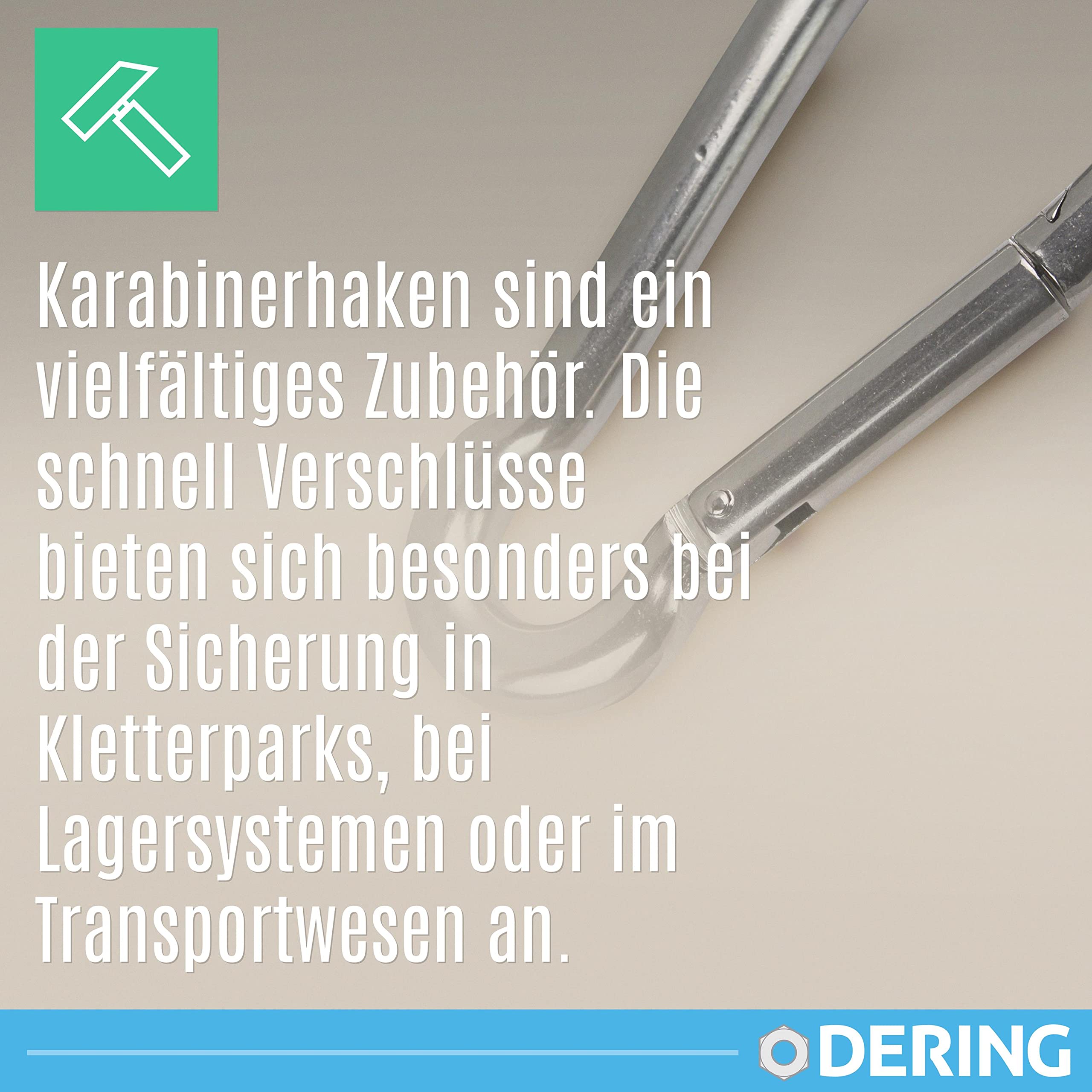 DERING Karabiner Edelstahl 10x100 mm 25 Stück Karabinerhaken für Camping Zubehör