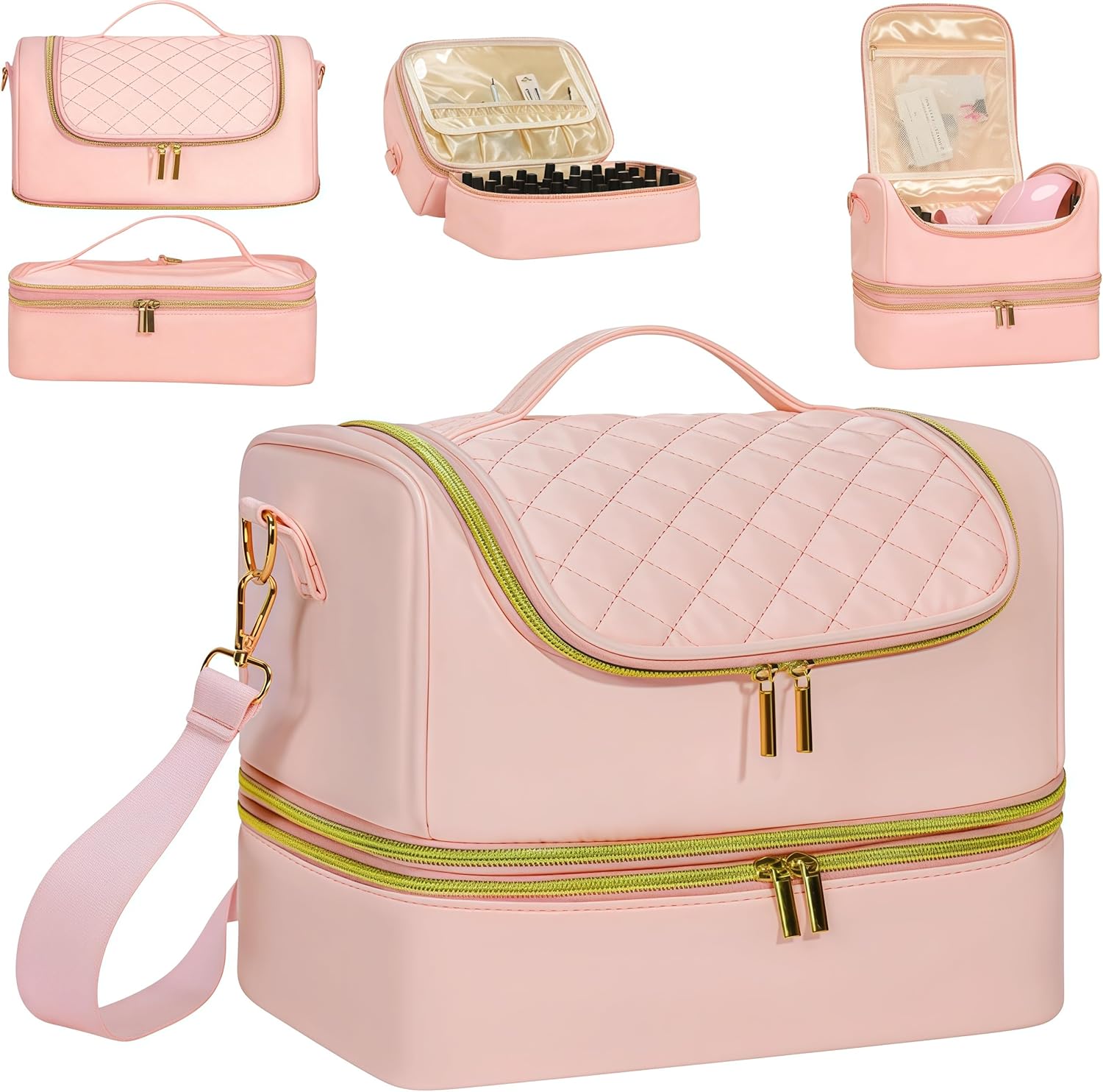 Nail Polish Organizer Case Nail Supplies Storage Box Holds 45 Bottles Nail Polish & Nail Lamp, Travel Nail Tech Carrying Case for Manicure Tools and Nail Art Supplies, Nail Kit Bag Gift for Manicurist