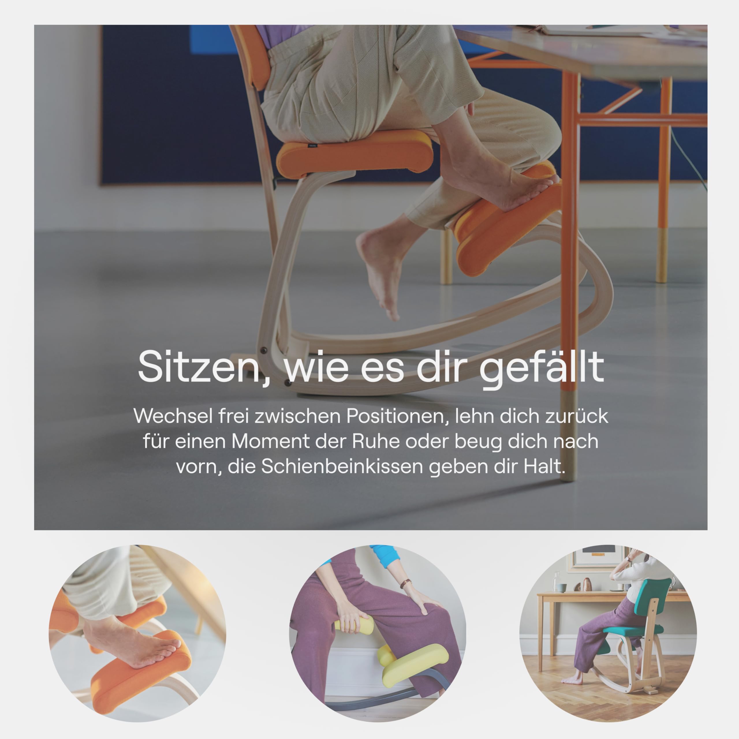 Varier Variable Plus Kniestuhl mit Rückenlehne Natur/Schwarz – Ergonomischer Bürostuhl im Skandinavischen Design, Aktives Sitzen und Komfort – 10 Jahre Garantie
