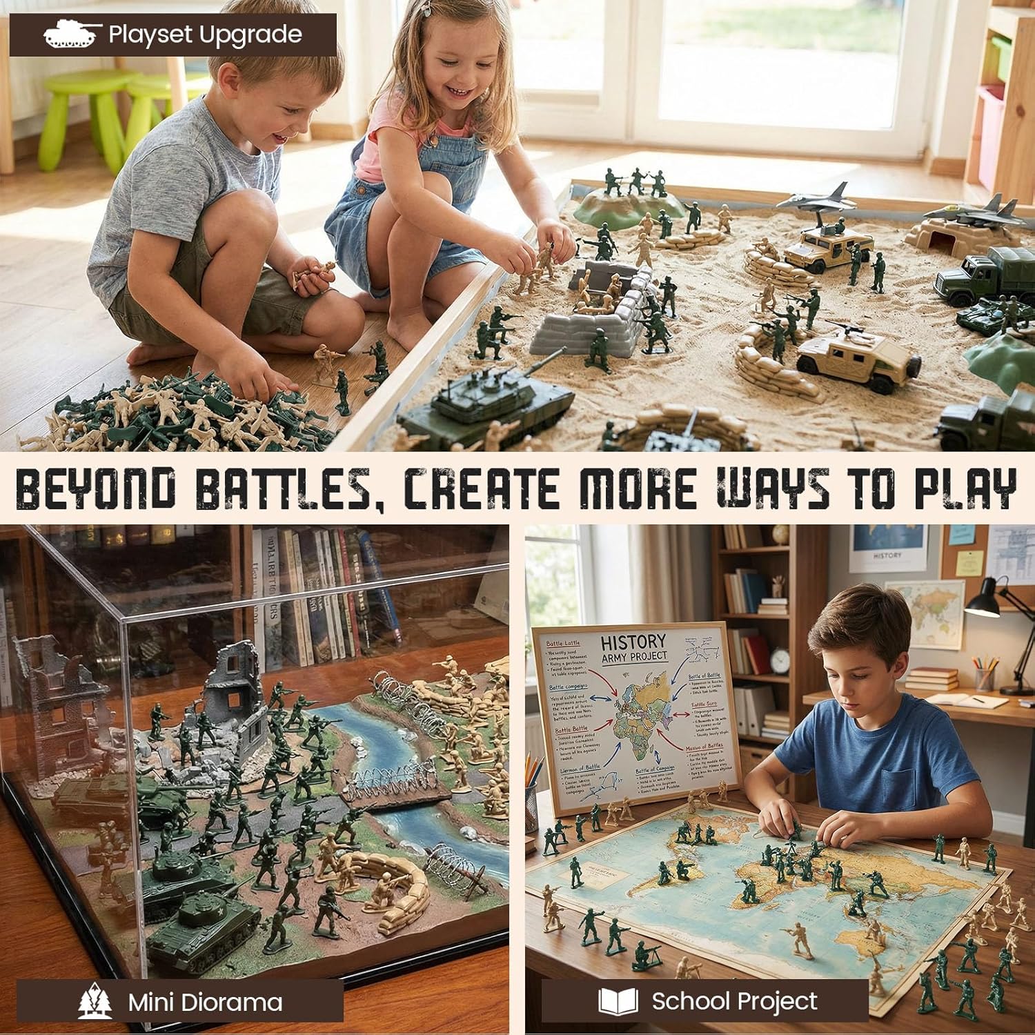 LovesTown 100PCS Army Men Toy Soldiers, Plastic Soldier Figures Green Yellow Army Men Playset Multiple Poses for Boys Birthday Gift