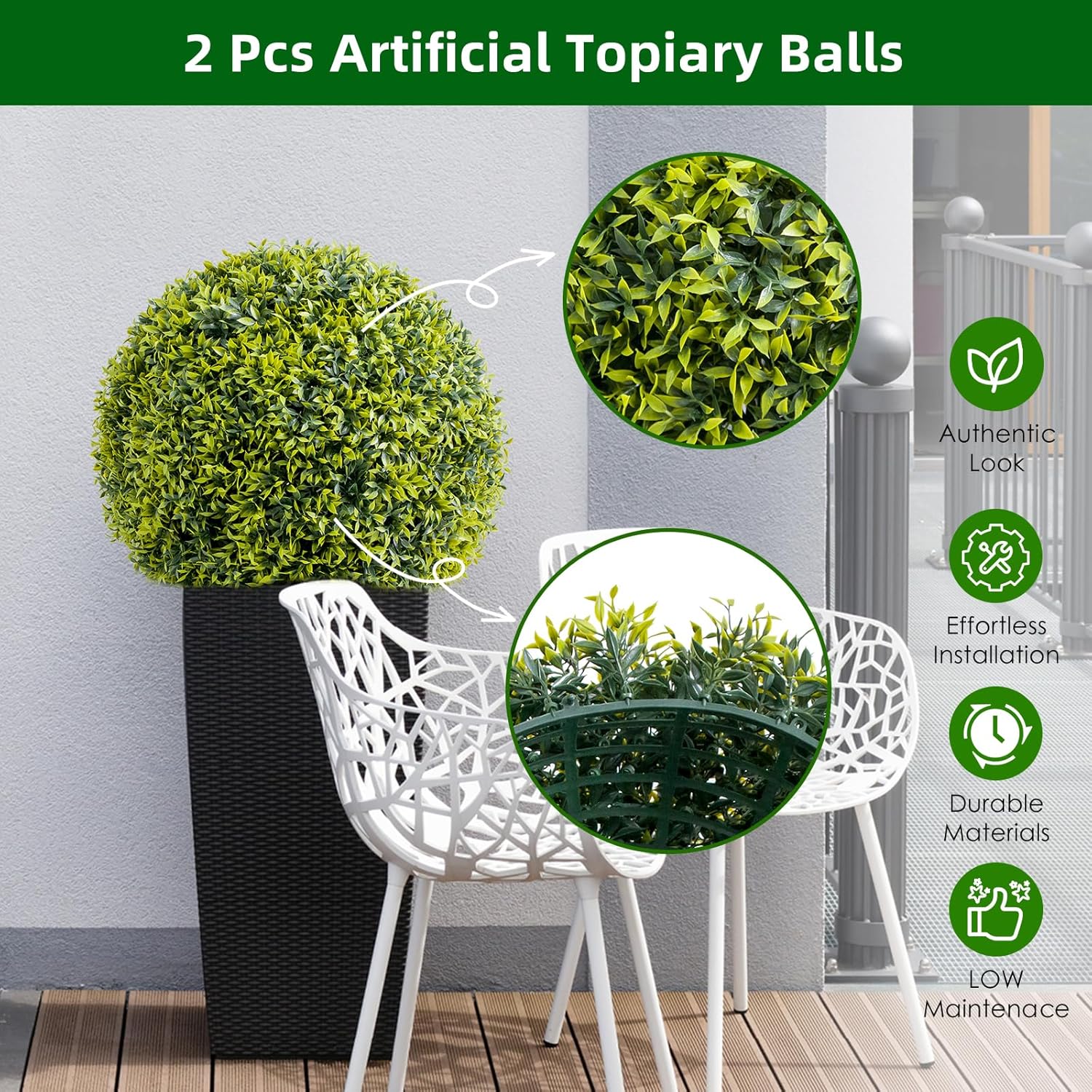 11.8 in Artificial Topiary Balls Set of 4 for Indoor and Outdoor, Hanging Plant Balls for Backyard Balcony Garden Home Decor