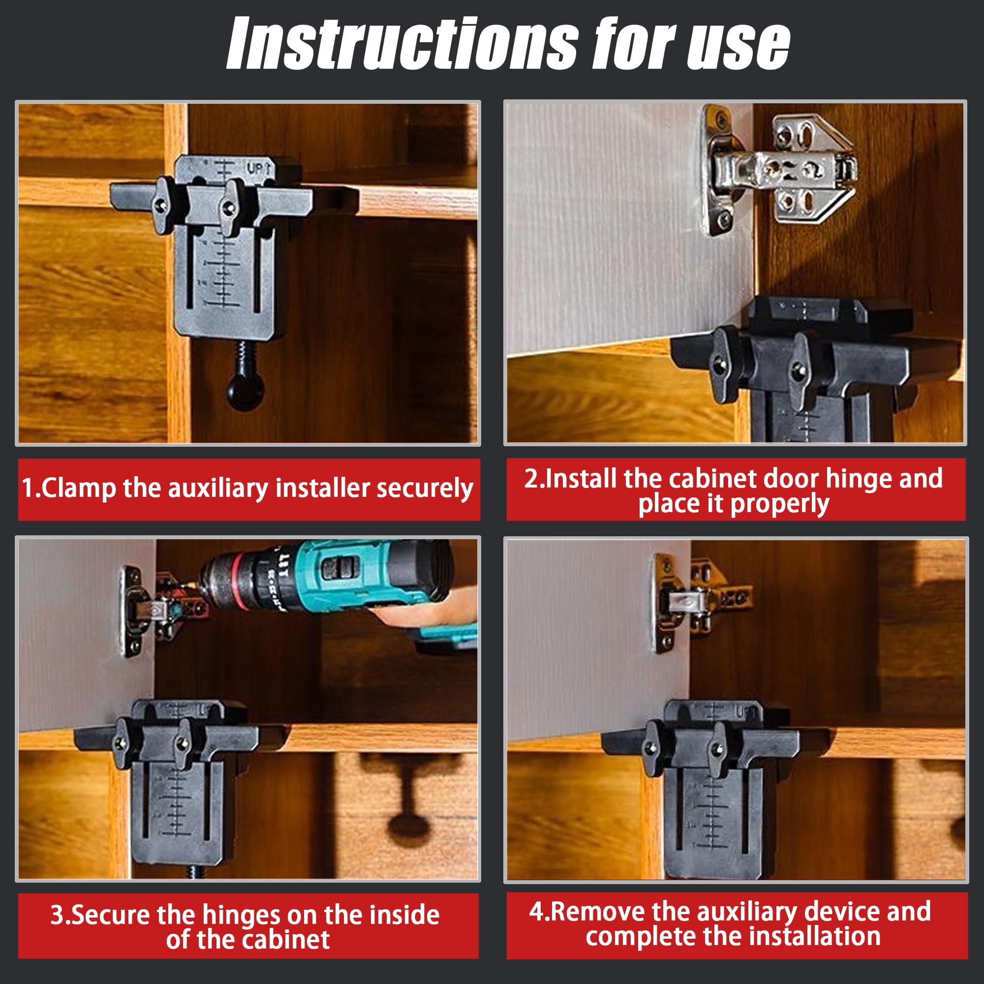 SUQ Positionneur d'Installation De Porte d'Armoire Réglable, Plastique, Clip Auxiliaire De Porte d'Armoire Dispositif d'Installation, Guide De Perçage, Gabarit Polyvalent Pour Le Travail Du