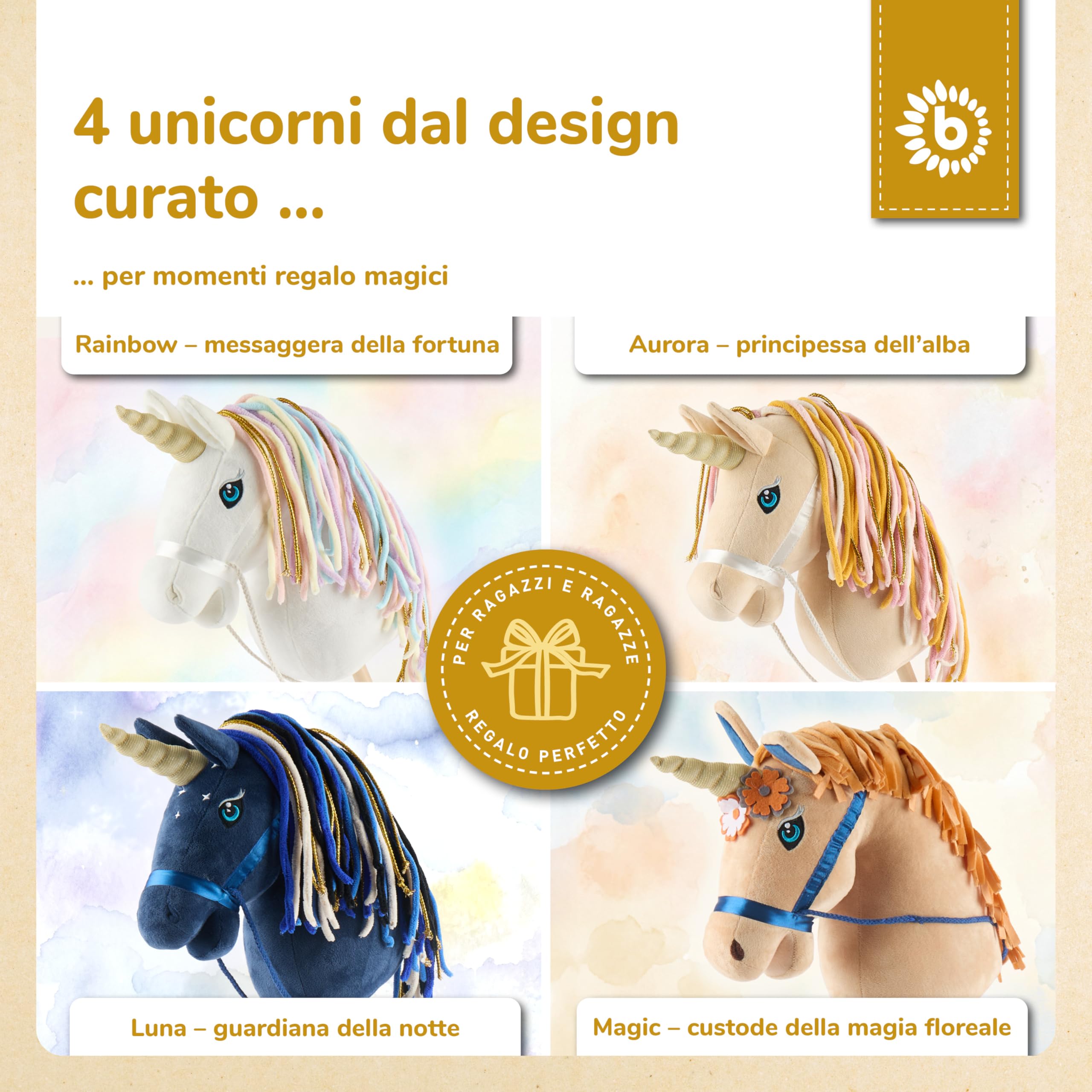 Bieco Cavallo a Spina Unicorno Magic | Cavallo Cavalcabile per Bambini | Hobby Horse Realistico Testa di Cavallo con Bastone Giochi Bambini 1 Anno Femmina Regalo 1 Anno Cavallino interattivo Bambina
