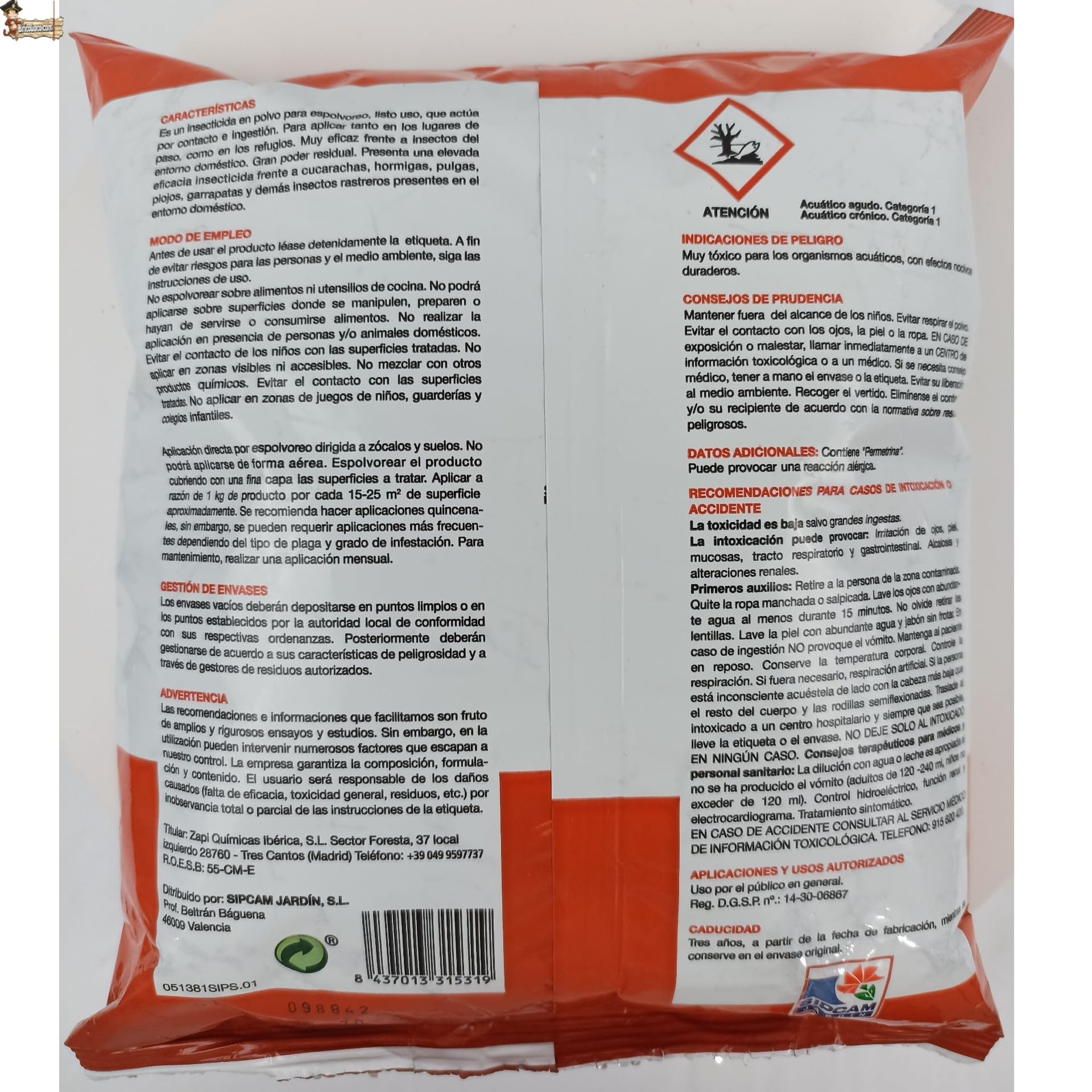 BricoLoco.com Insecticida Suelo en Polvo contra Insectos Rastreros por Contacto e ingestión. ¡¡¡Pack 3 KGS. (3x1kg.)!!! Piretroide. Exterior e Interior. Hormigas, cucarachas, pulgas, garrapatas (3)