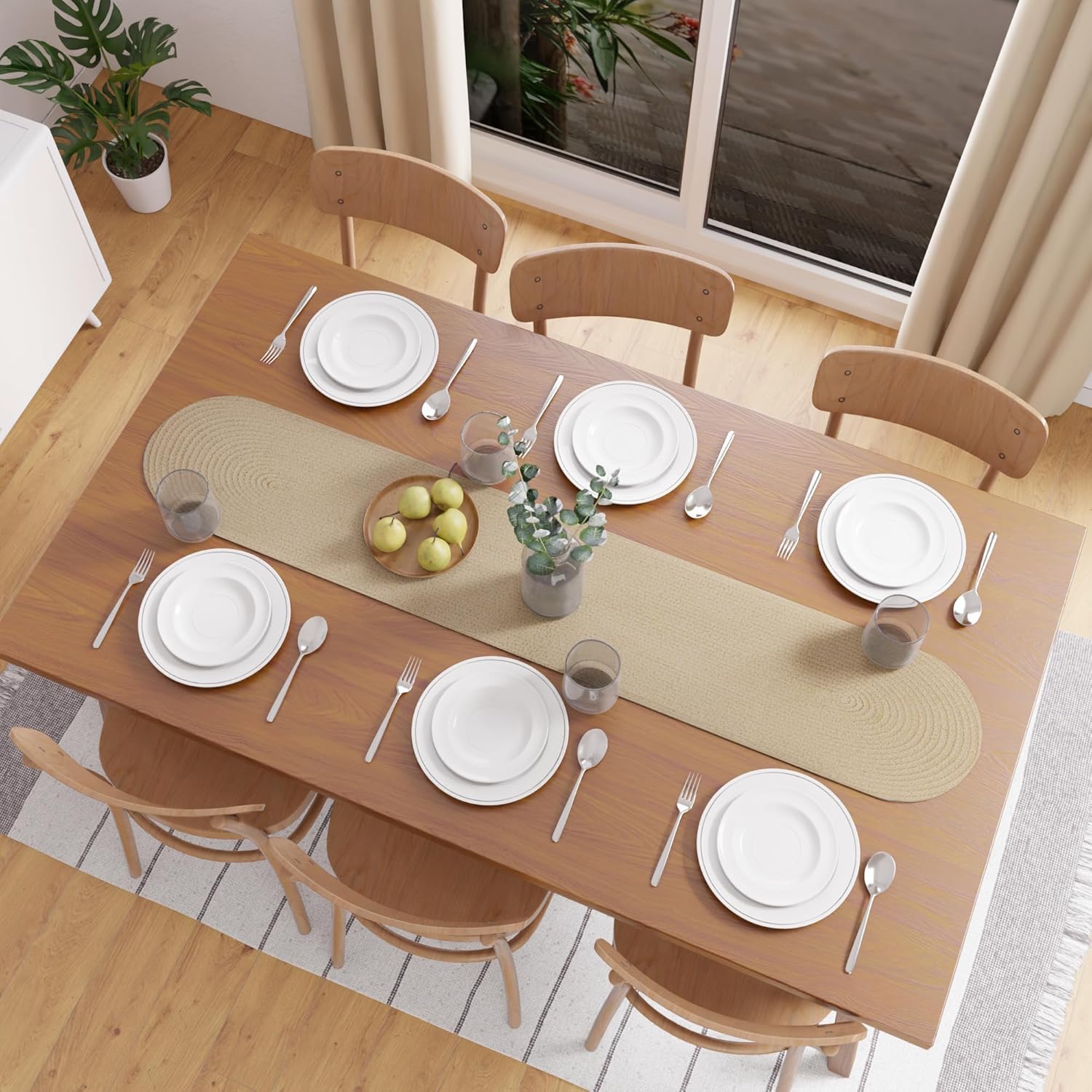 Encasa XO Dining Table Runner | Handmade Ribbed Style Cotton | 12x54 in | Beige | for Coffee & Center Table