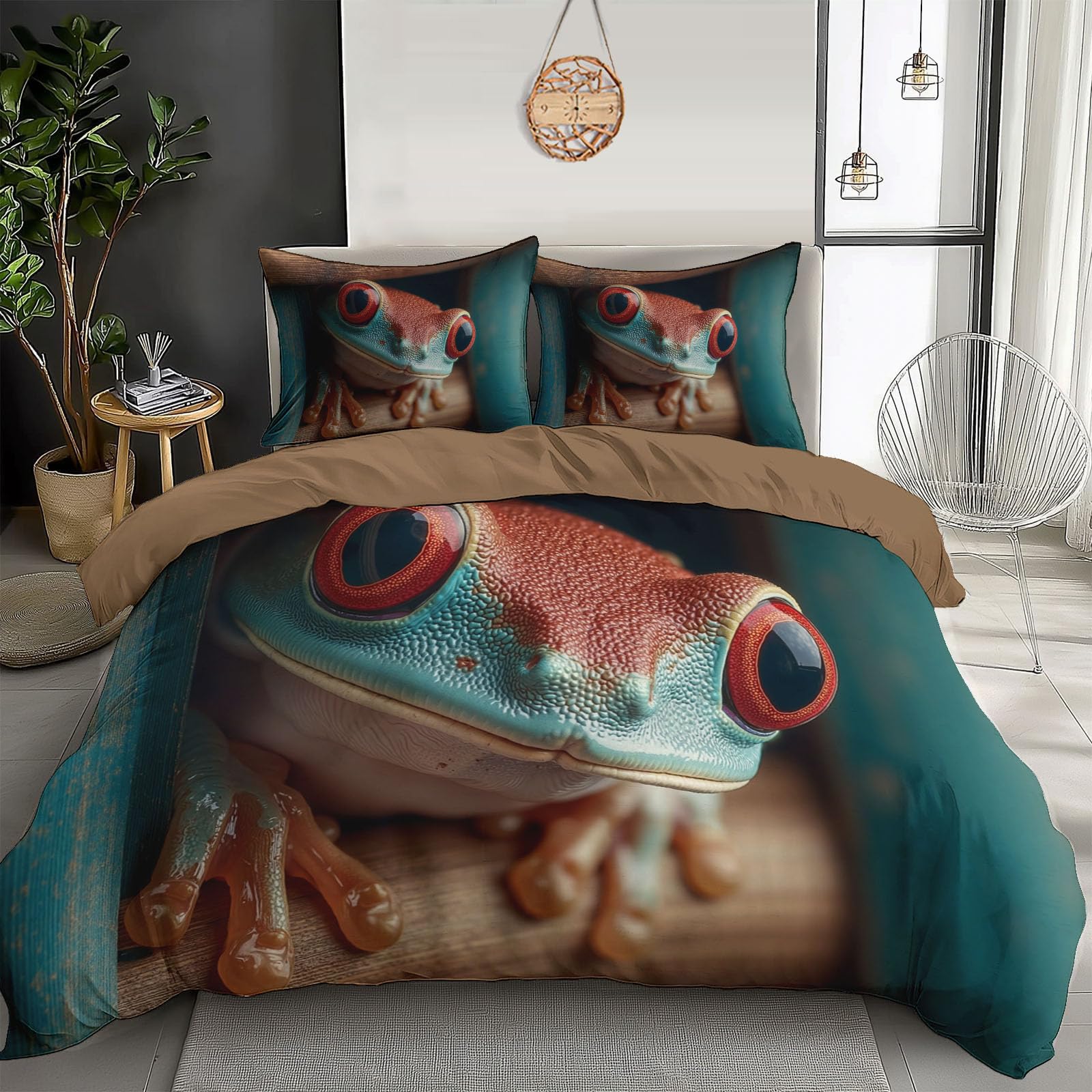 Parure de lit 2 personnes 240x260cm avec housse de couette animal réaliste de rainette