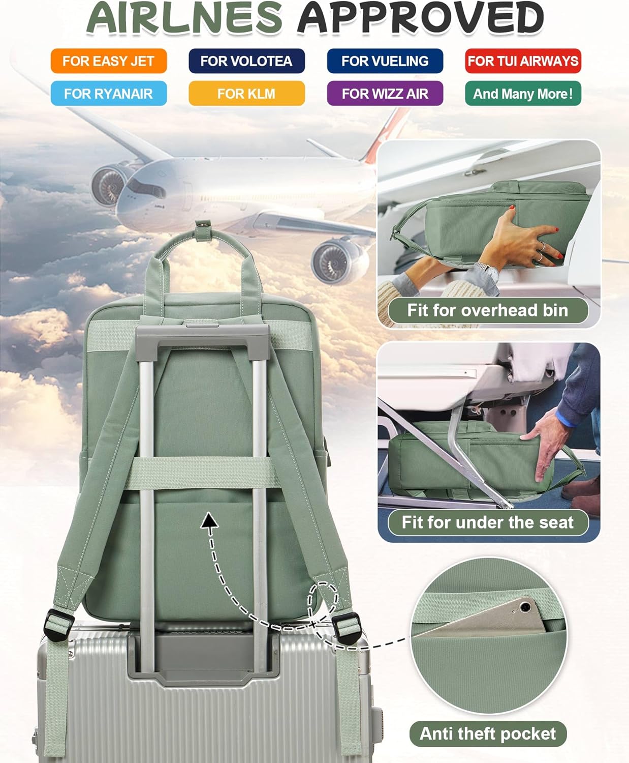 Large Light Green School Backpack for Women Teen Girls, Bookbag College Student Backpack for School Men Boys, Mochilas Escolares Casual Daypack Lightweight Book Bag