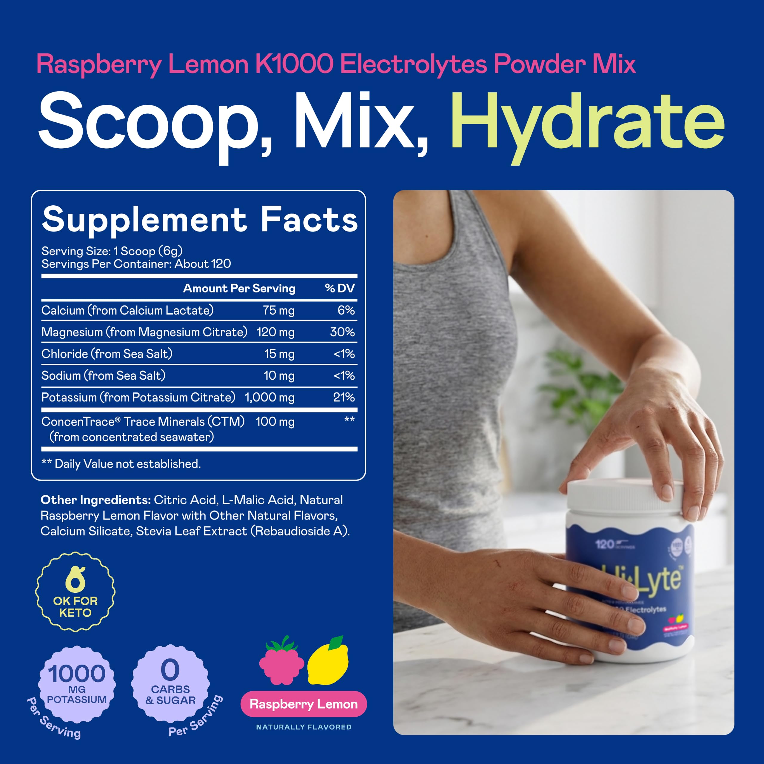 Hi-Lyte K1000 Keto Electrolyte Powder, Raspberry Lemon, 120 Servings — Amazon image 3