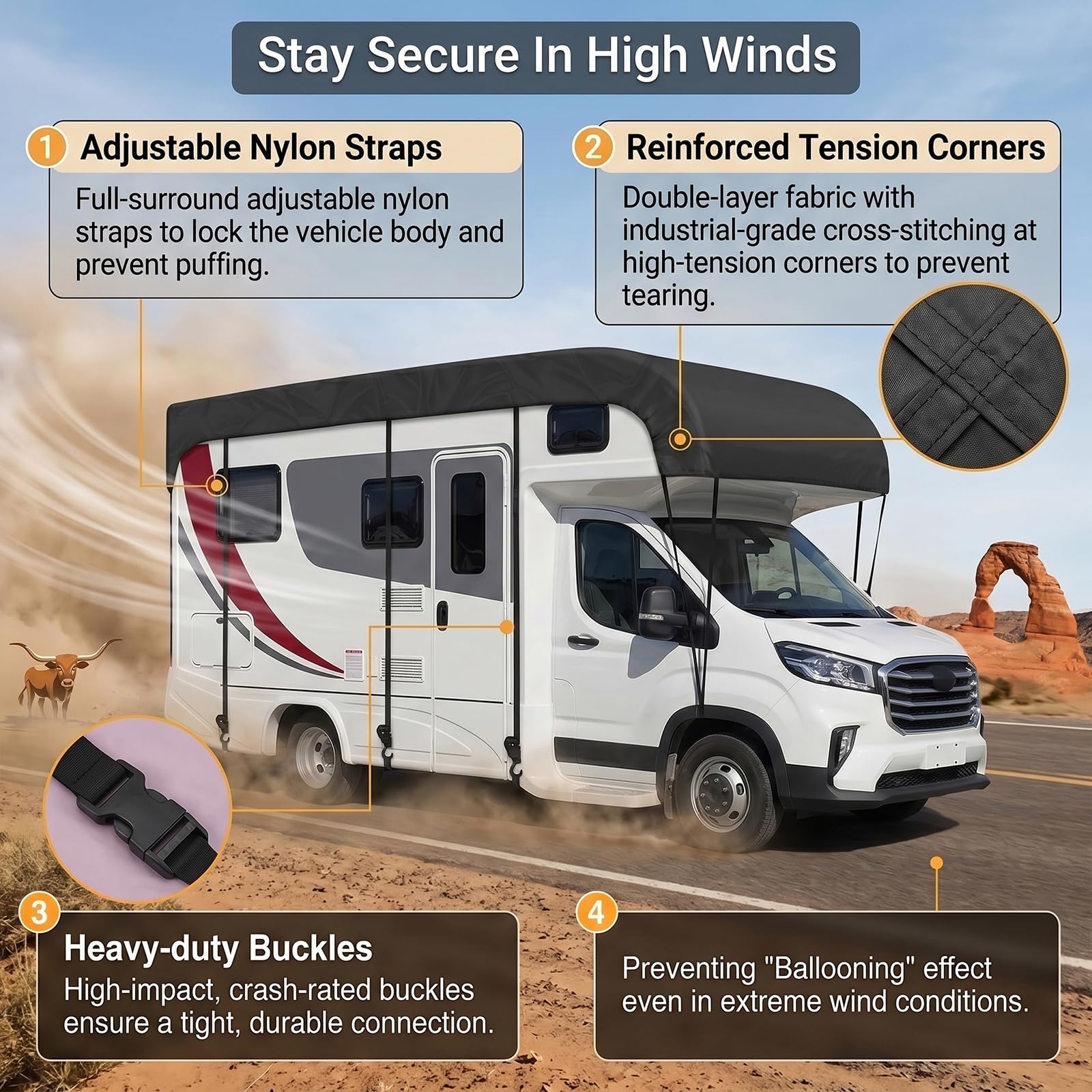 LDIW Wohnmobil-Dachabdeckung Wasserdicht, 420D Outdoor Camper Schutzdach Reißfest, Wohnmobil Abdeckplane mit Spanngurten, Premium Wohnwagen Dachschutzplane UV-Schutz,Grau,8.5 * 3M Fits 26to29 ft
