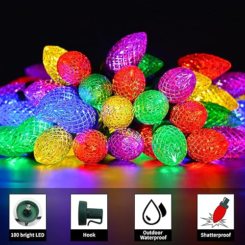 Miniatura 6 de ZAIYW Cadena de luces LED C9 de 66 pies, 100 luces LED de Navidad, tira de luces de fresa con enchufe UL, cable verde, impermeable, para aleros de
