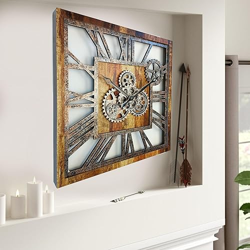 Miniatura 2 de ImprovingLife The Gears Clock - Reloj de pared cuadrado con engranaje móvil real de 24 pulgadas, estilo vintage, industrial, de gran tamaño, casa de