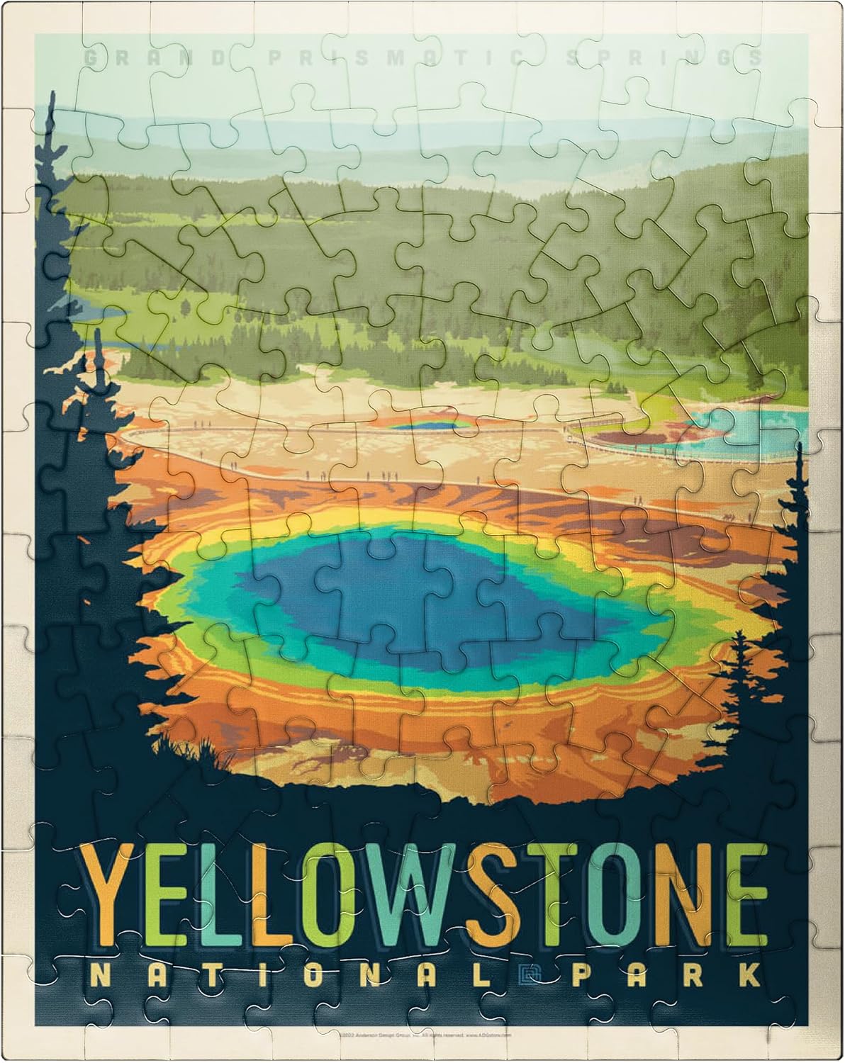MyPuzzle Yellowstone National Park: Grand Prismatic Springs, Vintage Poster - Premium 300 Piece Jigsaw Puzzle for Adults