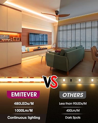 Miniatura 2 de EMITEVER COB - Tira de luces LED de color blanco cálido, cinta de luz de 24 V 2700 K de alta densidad, 300 lúmenes/pie, 2400 LEDs/carrete, Ra 90+,