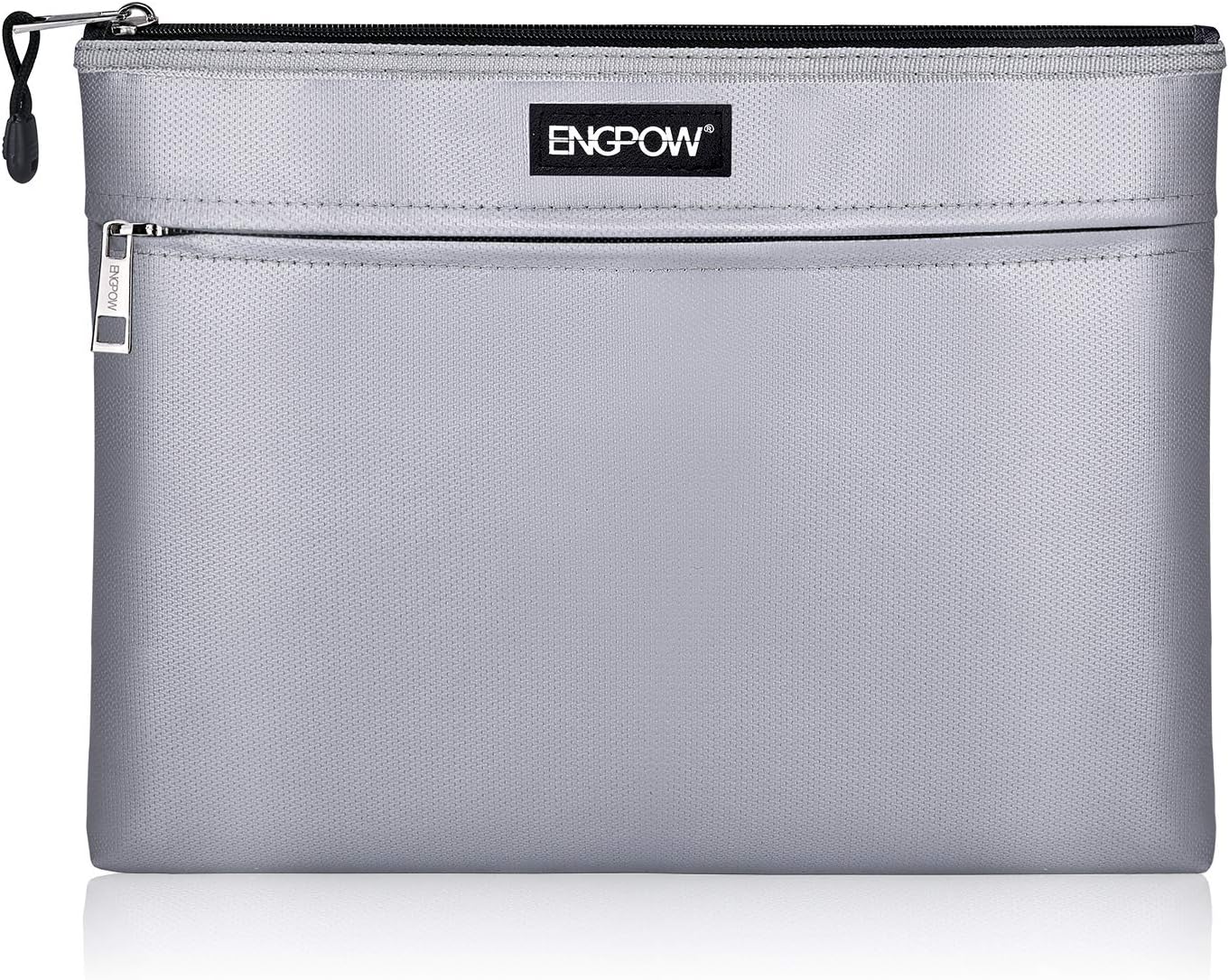 ENGPOW Fireproof Document Bags,Non-Itchy Fireproof Money Bag,13.4"x 10.2" Two Pockets Fireproof Safe Pouch File Storage for A4 Document Files, Passport, Tablet(Silver)