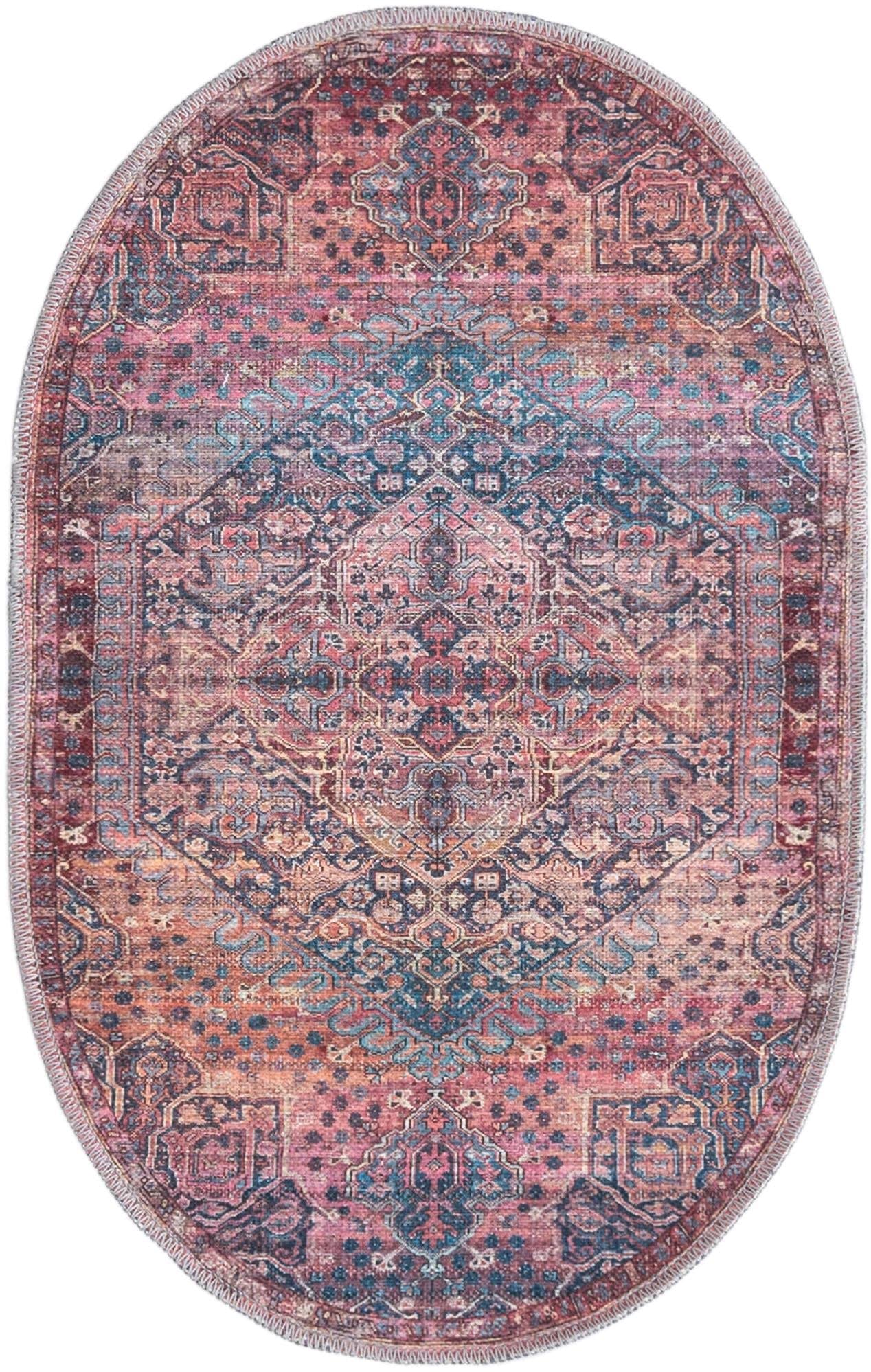 ((Similar)) Rugs.com Maahru Collection Washable Rug – 2' x 3' Oval Rust Red Low-Pile Rug Perfect for Living Rooms, Large Dining Rooms, Open Floorplans