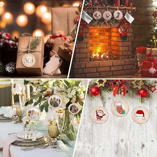 Miniatura 6 de Adornos de madera, rebanadas de madera de Mathtoxyz de 2.4 a 2.8 pulgadas, 30 unidades de discos de madera rústicos sin terminar, círculos de madera