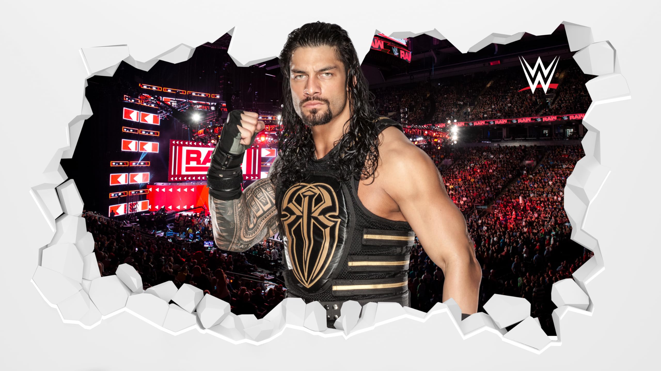 Beautiful Game WWE Wall Decal - Roman Reigns Smashed Vinyl Sticker Decal Kids Mural Art Wrestling (90cm)