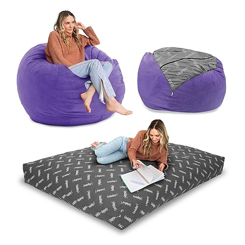 CordaRoy's Chenille Bean Bag-Convertible Bean Bag Chair-Machine-Washable Chenille Fabric Cover-for Basement,Living Room,Game Room,Dorm & More - Queen Size - Very Peri Purple | Made in The USA - Queen - Very Peri Purple