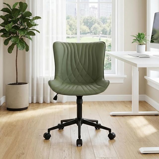 YOUTASTE Accueil Bureau Chaise moderne en forme de chaise de vanité simplifiée, fauteuil pivotant à bascule, chaise de travail ergonomique ergonomique réglable en hauteur Chaises de travail en cuir faux avec roues,Olive Green
