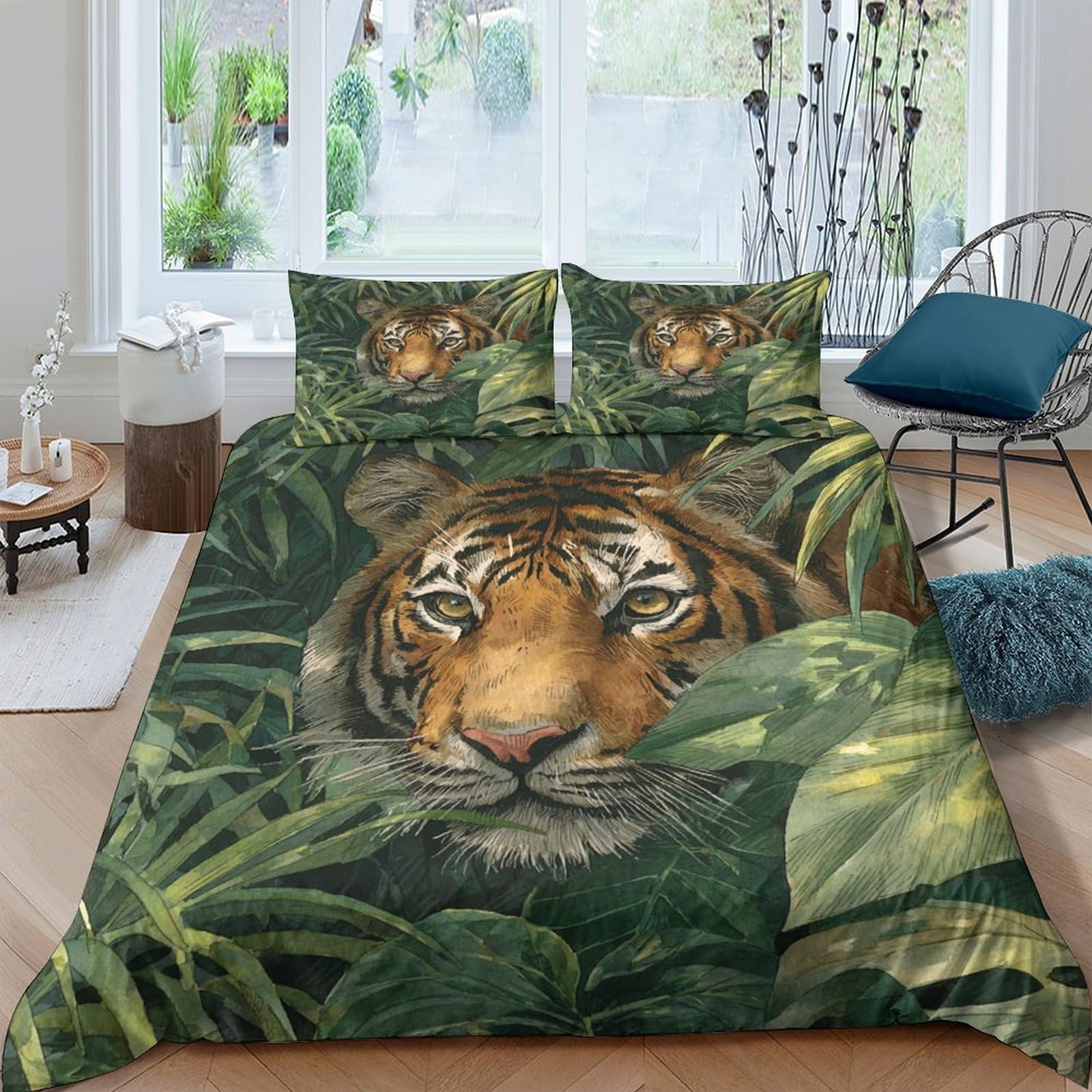 Ctjqhvkz Style-6 3D Printed Jungle Tiger Fitted Sheet Microfiber Soft Mattress Cover For Bedroom Guest Room Dorm Decor Protection Single（135X200cm）