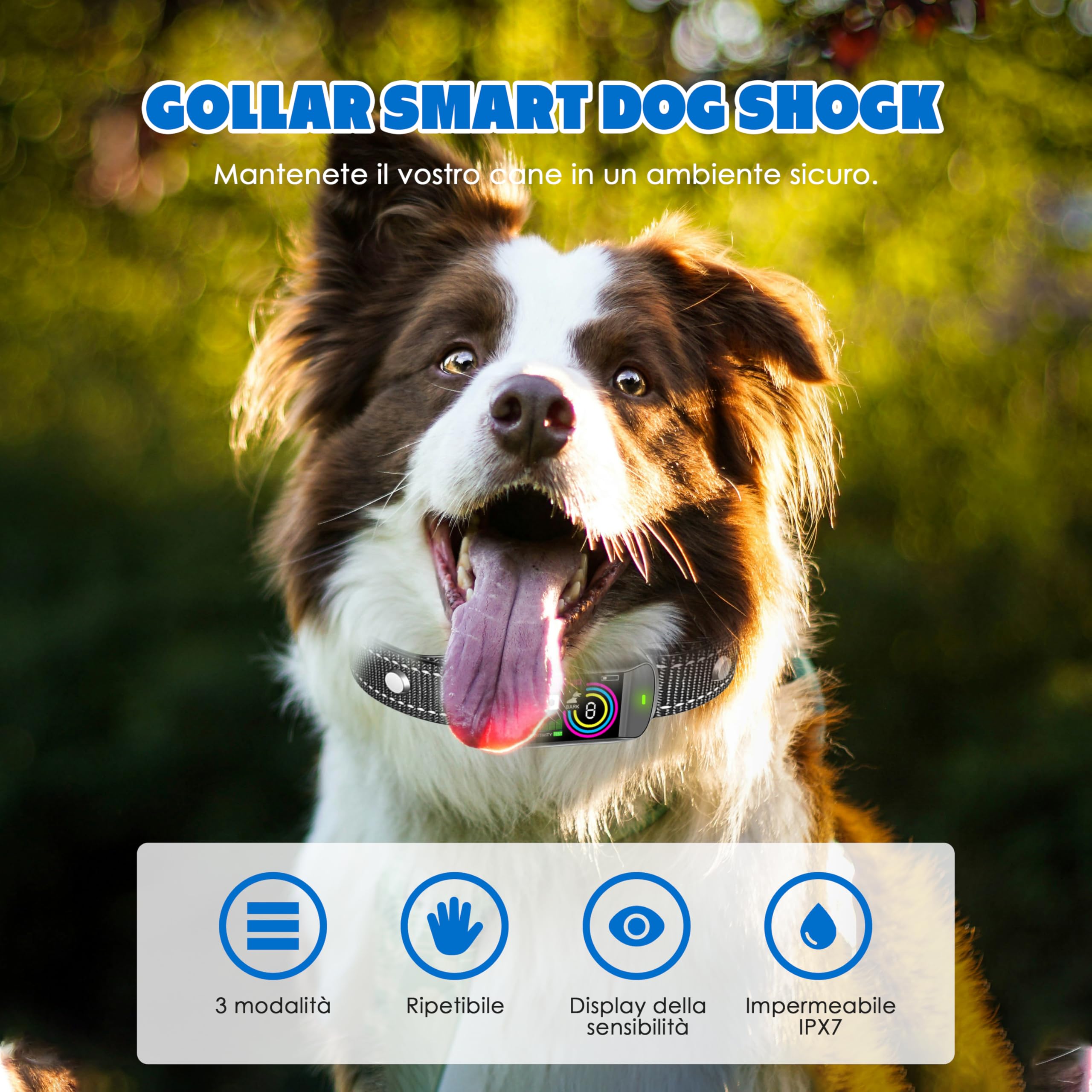 Collare Antiabbaio per Cani - Collare Elettrico Ricaricabile con 3 Modalità: Suono, Vibrazione e Vibrazione Forte - Impermeabile IPX7 - Adatto a Cani di Piccole e Grandi Dimensioni (Nero)