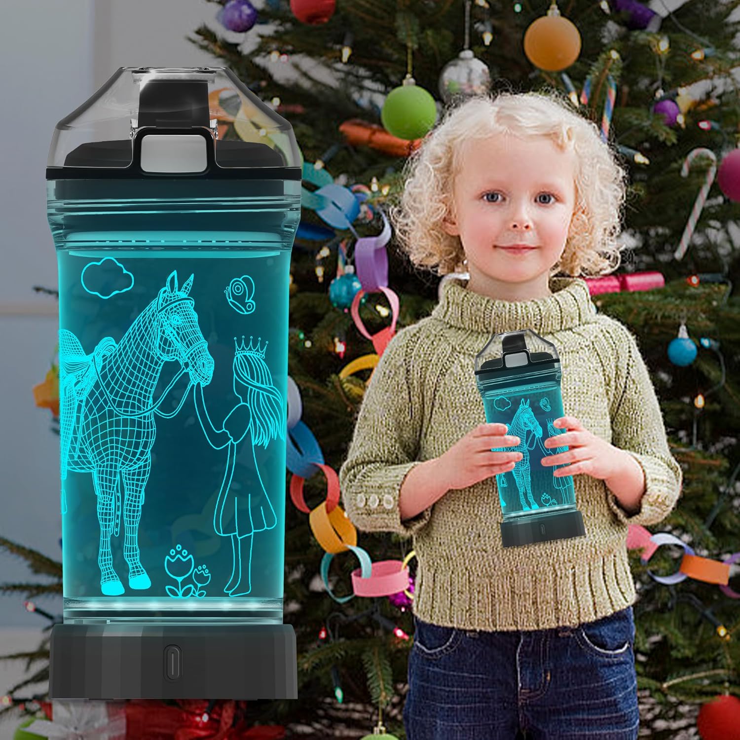Anywin Glowing Horse Water Bottle, Horse Gifts for Girls, Horse Stuff Light Up 3D Water Bottle -Tritan BPA Free & 7-Color Changing Light,Unique Gift for Horse Lovers Kids Girls Boys Teens