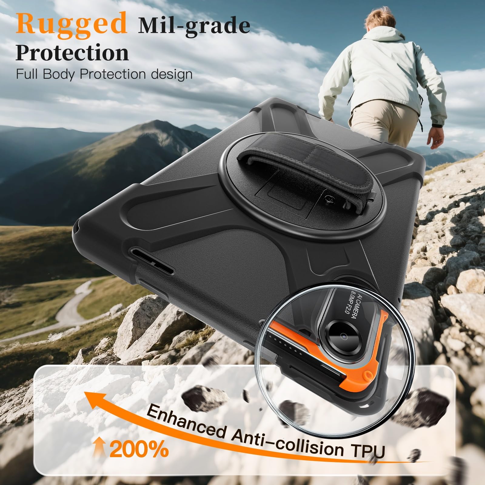 Housse pour Tablette Coque for Xiaomi Redmi Pad 2 11 Pouces (2025), Robuste et résistante aux Chocs, avec bandoulière, en Silicone for Enfants(Svart)