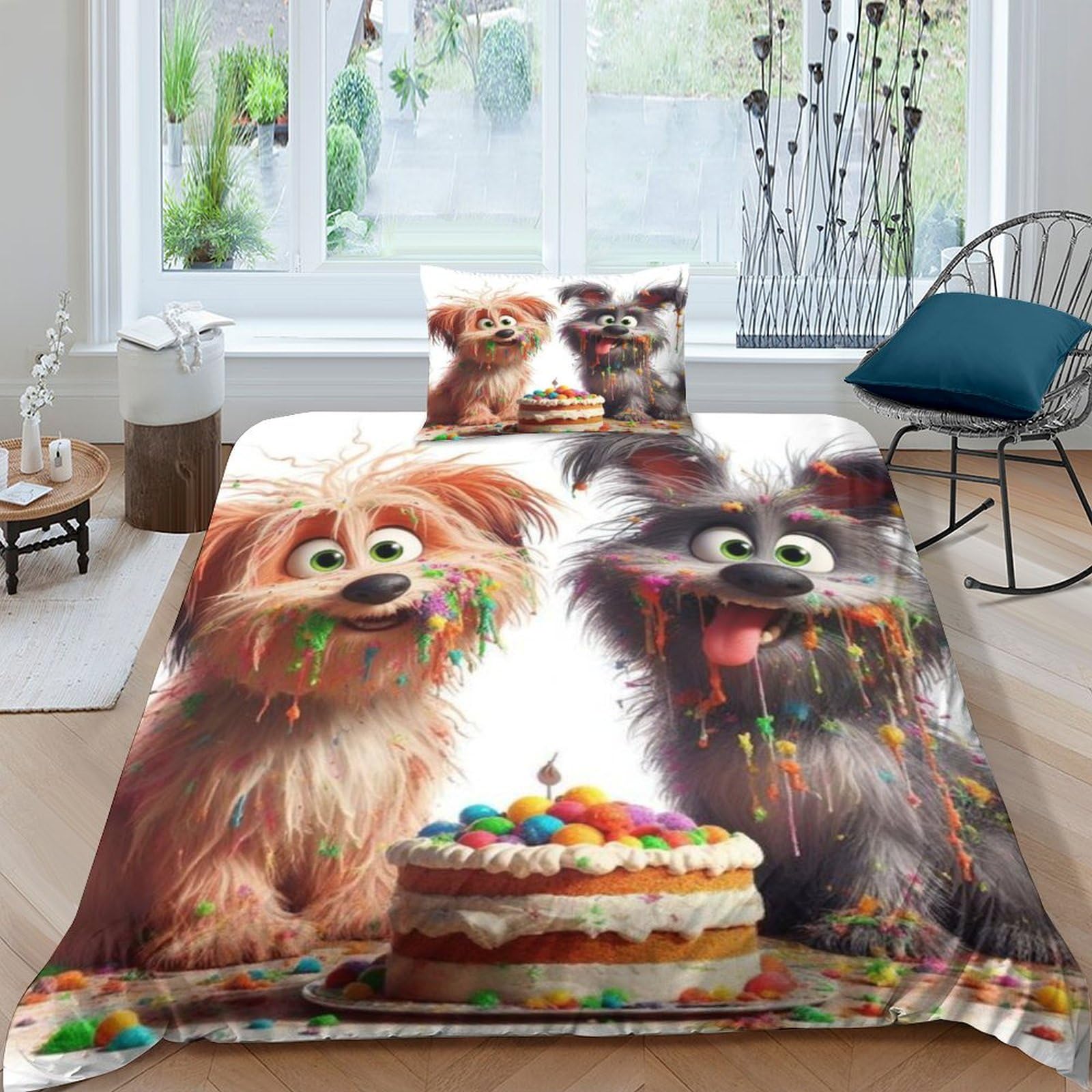Parure de lit chien 3D anti-plis et facile à zipper pour lit simple
