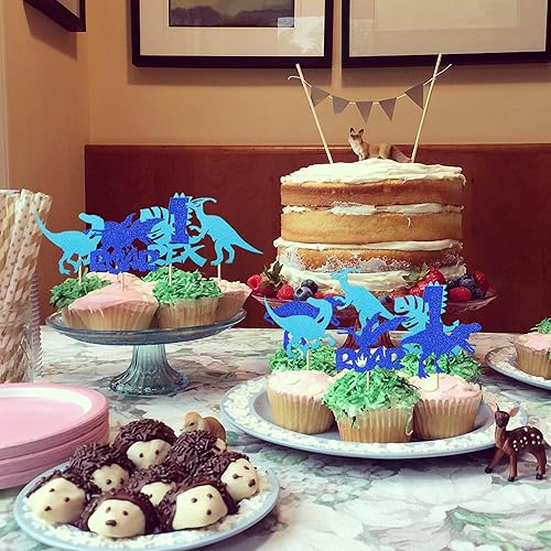Miniatura 6 de Rsstarxi Paquete de 30 decoraciones de dinosaurios para cupcakes, decoración de dinosaurio, baby shower, decoración de cupcakes de dinosaurio, baby