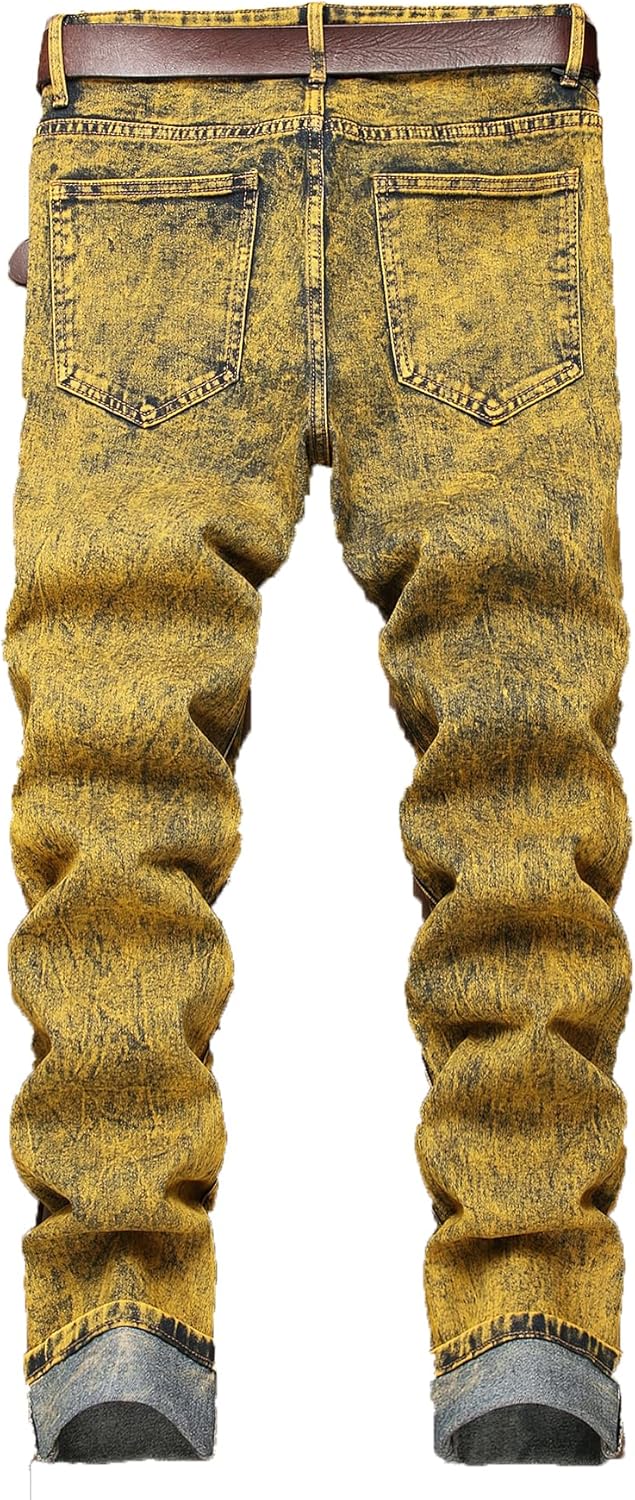 Men's Stretch Slim Fit Jeans Ripped Skinny Straight Leg Distressed Comfort Flex Waist Fashion Biker Denim Pants - Image 3