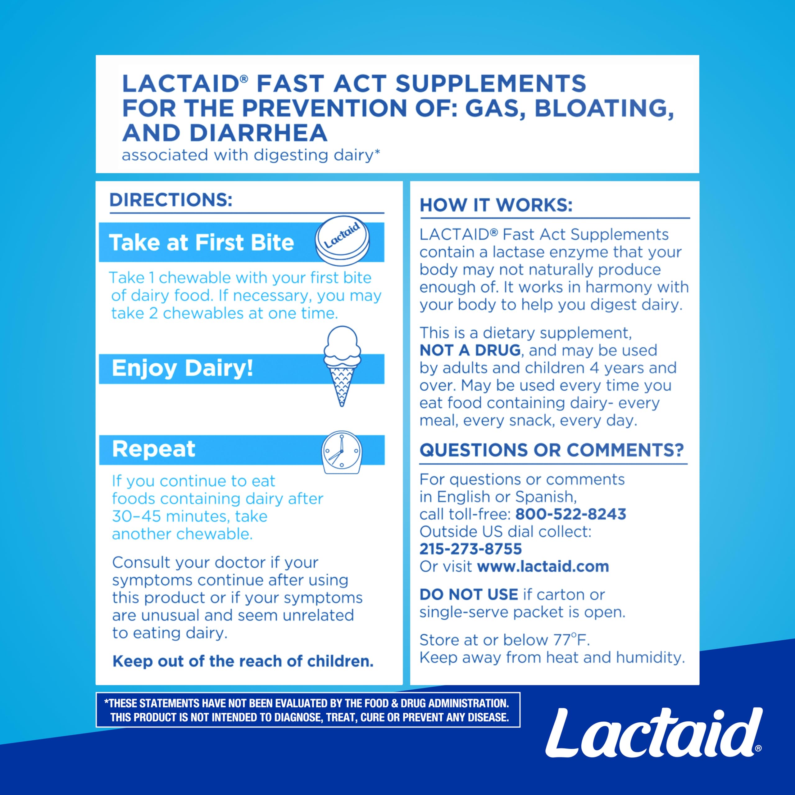 Lactaid Fast Act Lactose Intolerance Relief Chewables, Vanilla Twist, 32 ct — Amazon image 7