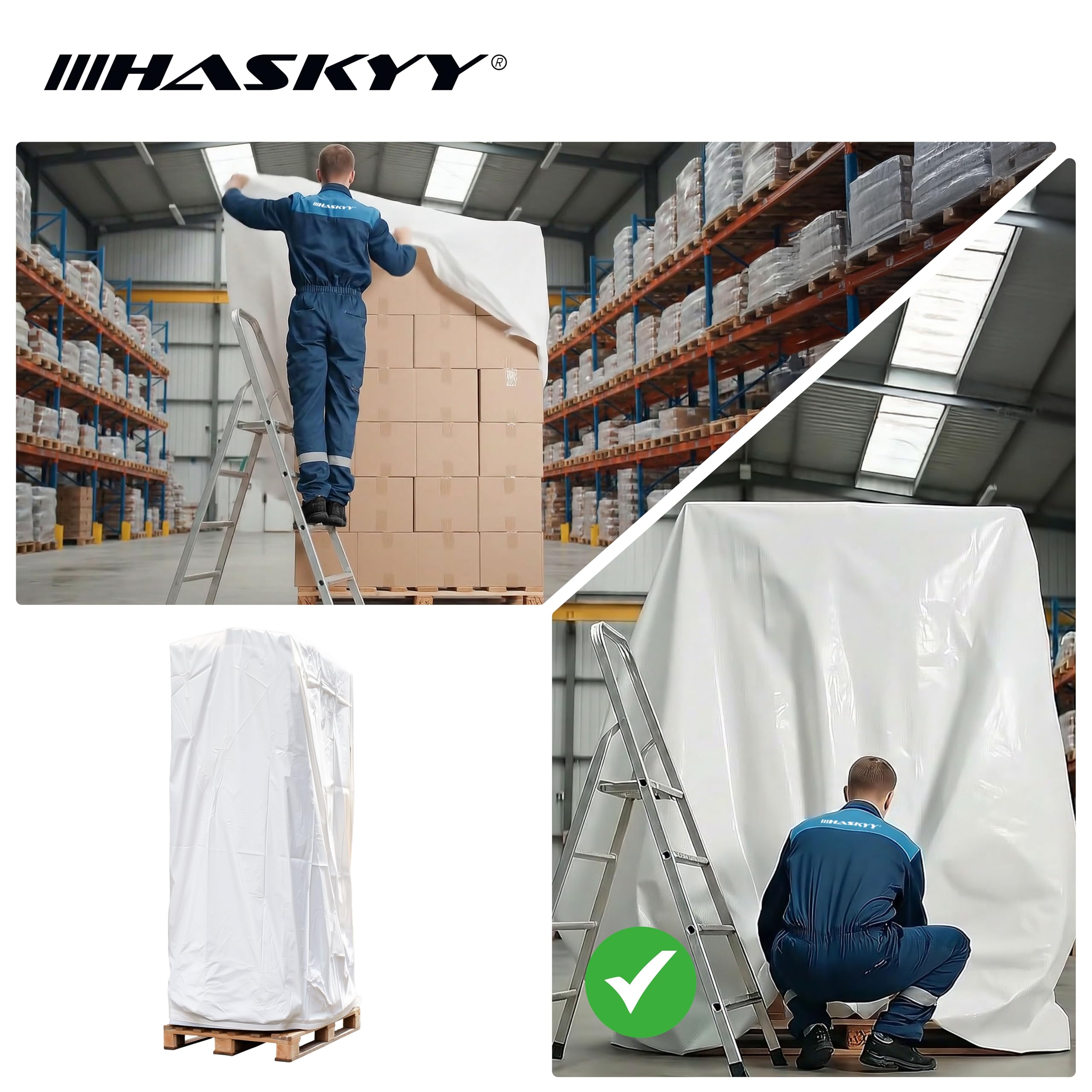 HASKYY Pokrowiec ochronny XXXL 250 x 130 x 90 cm, uniwersalny pokrowiec na palety, kratkę, grill, kosze plażowe, meble ogrodowe, wodoszczelny pokrowiec ochronny z polietylenu, bardzo wysoki, odporny