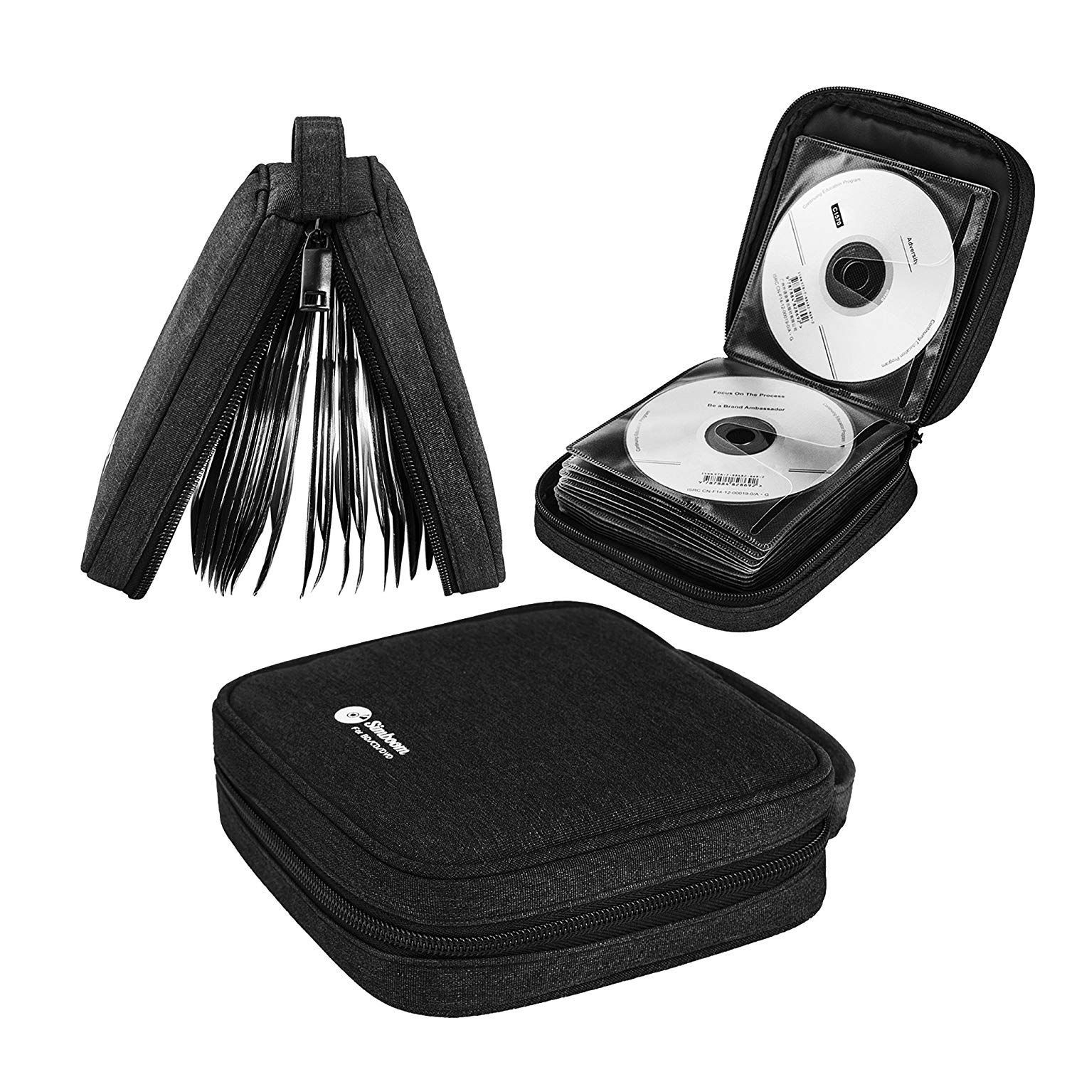 Simboom Rangement Pochette Etui pour 32 CD / DVD Stockage Boite Classeur Range 32 Disc CD DVD Sac Sacoche -Noir