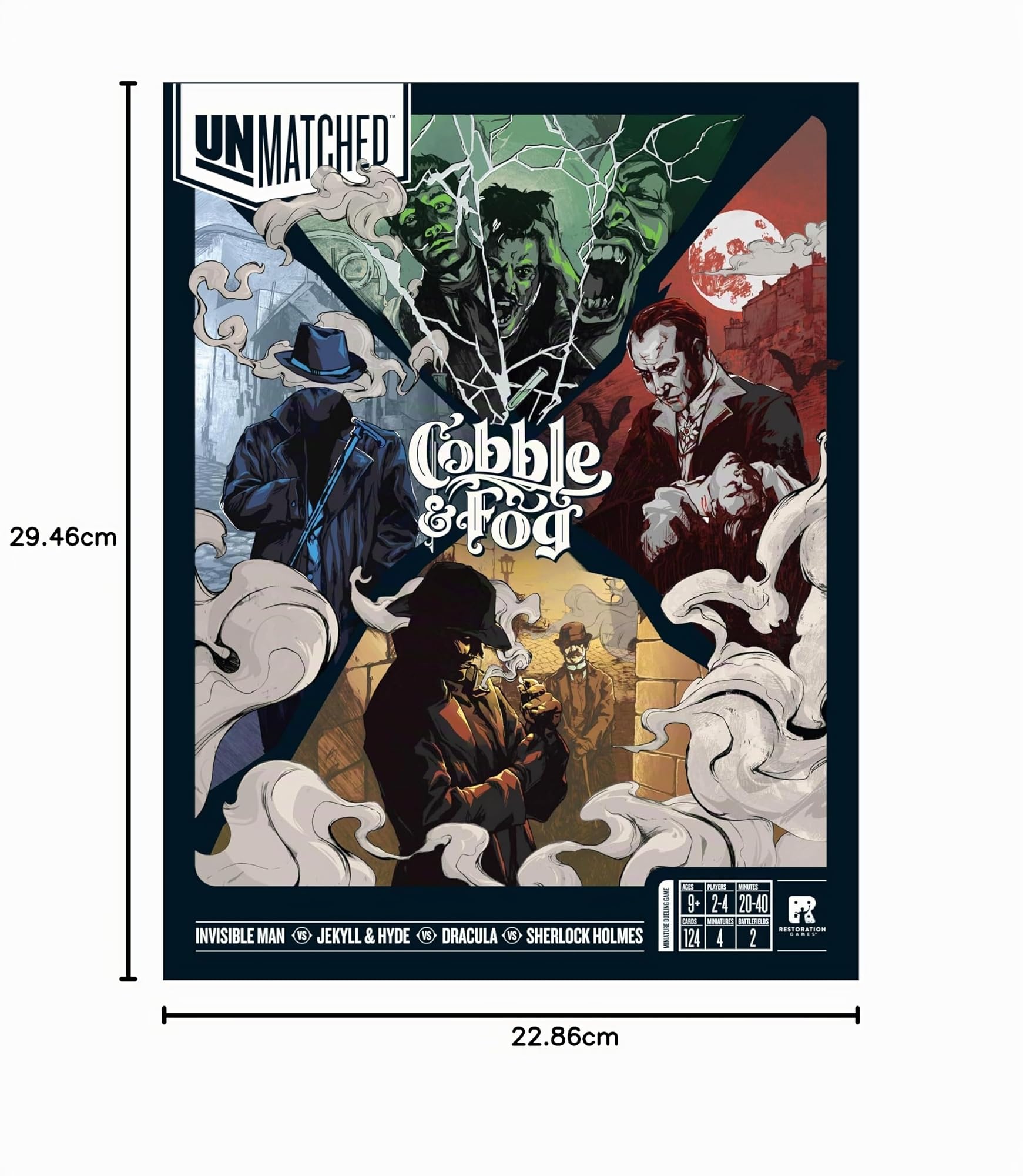 Restoration Games Unmatched: Cobble & Fog - Gioco da Tavolo Horror, Portatile, Compatibile con Tutti gli Altri Titoli Unmatched, Età Consigliata: 14+