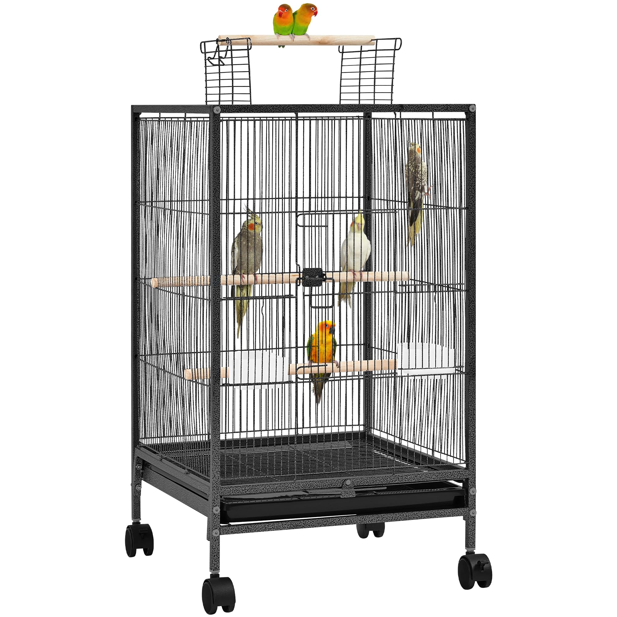 Yaheetech 89.5cm Iron Open-Top Bird Cage Parrot Cage with Rolling Stand for Parakeets Budgies Lovebirds Small-Sized Birds